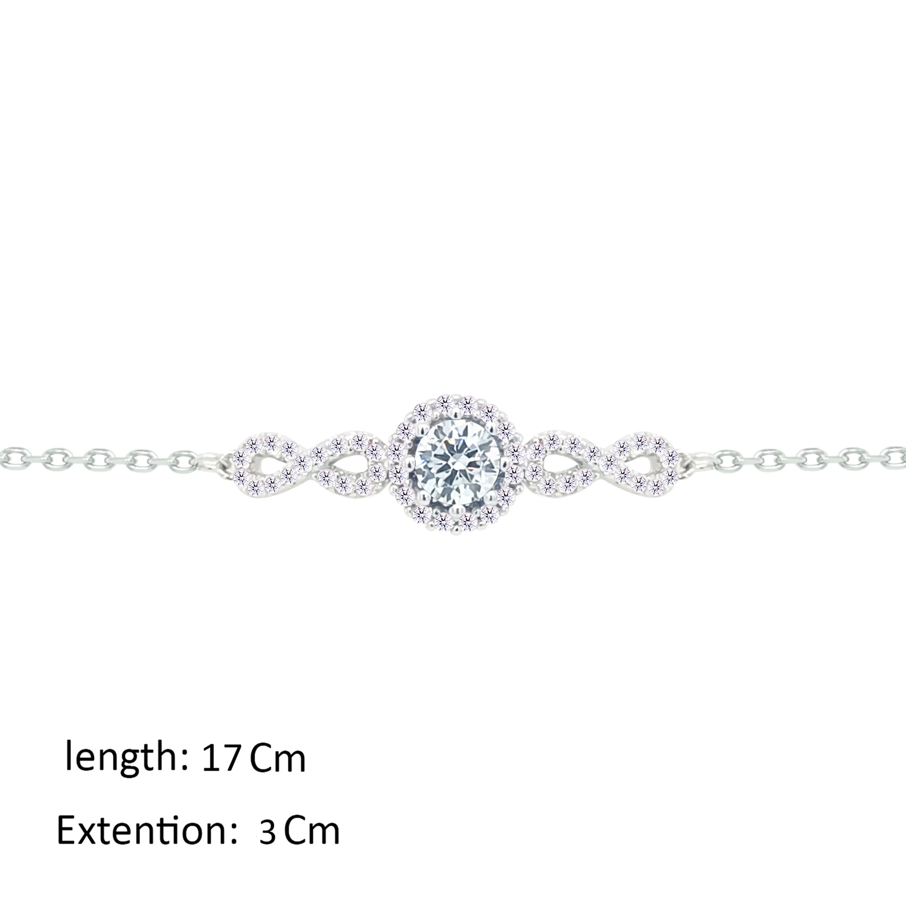 Asfour Crystal Chain Bracelet With Infinity & Round Zircon Design In 925 Sterling Silver-BM0159 - Image 2