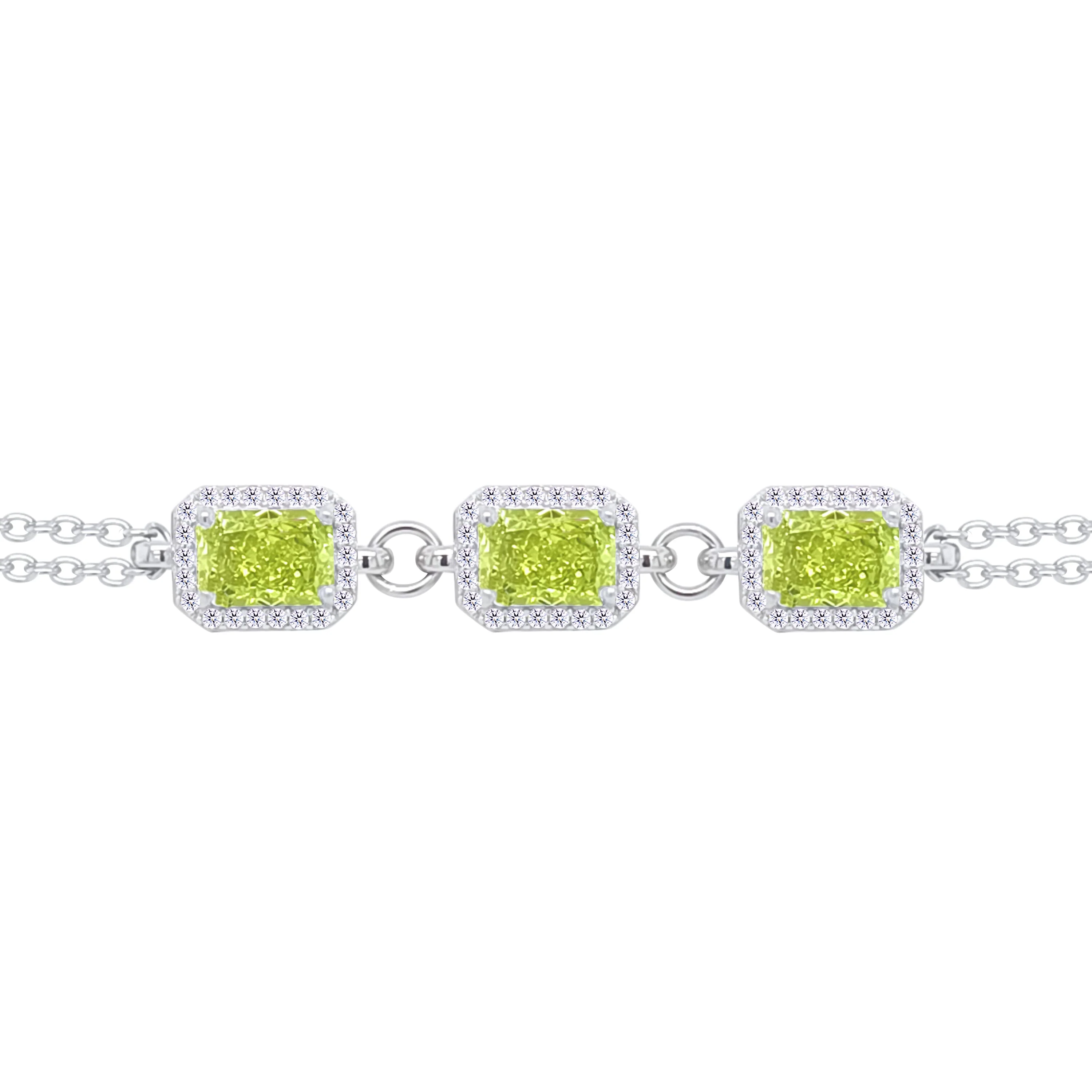 Asfour Crystal Chain Bracelet With Lemon Emerald Design In 925 Sterling Silver-BD0301-L