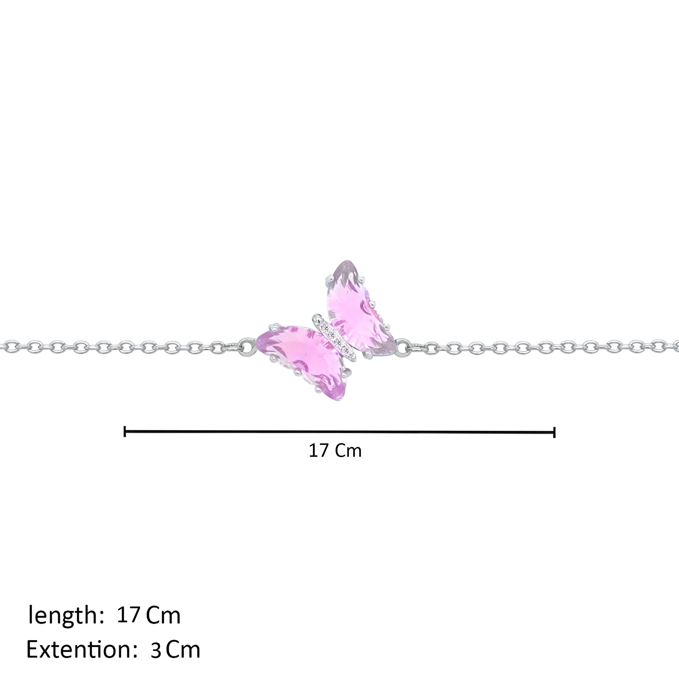 Asfour Crystal Chain Bracelet With Rose Butterfly In 925 Sterling Silver-BD0148-O - Image 2