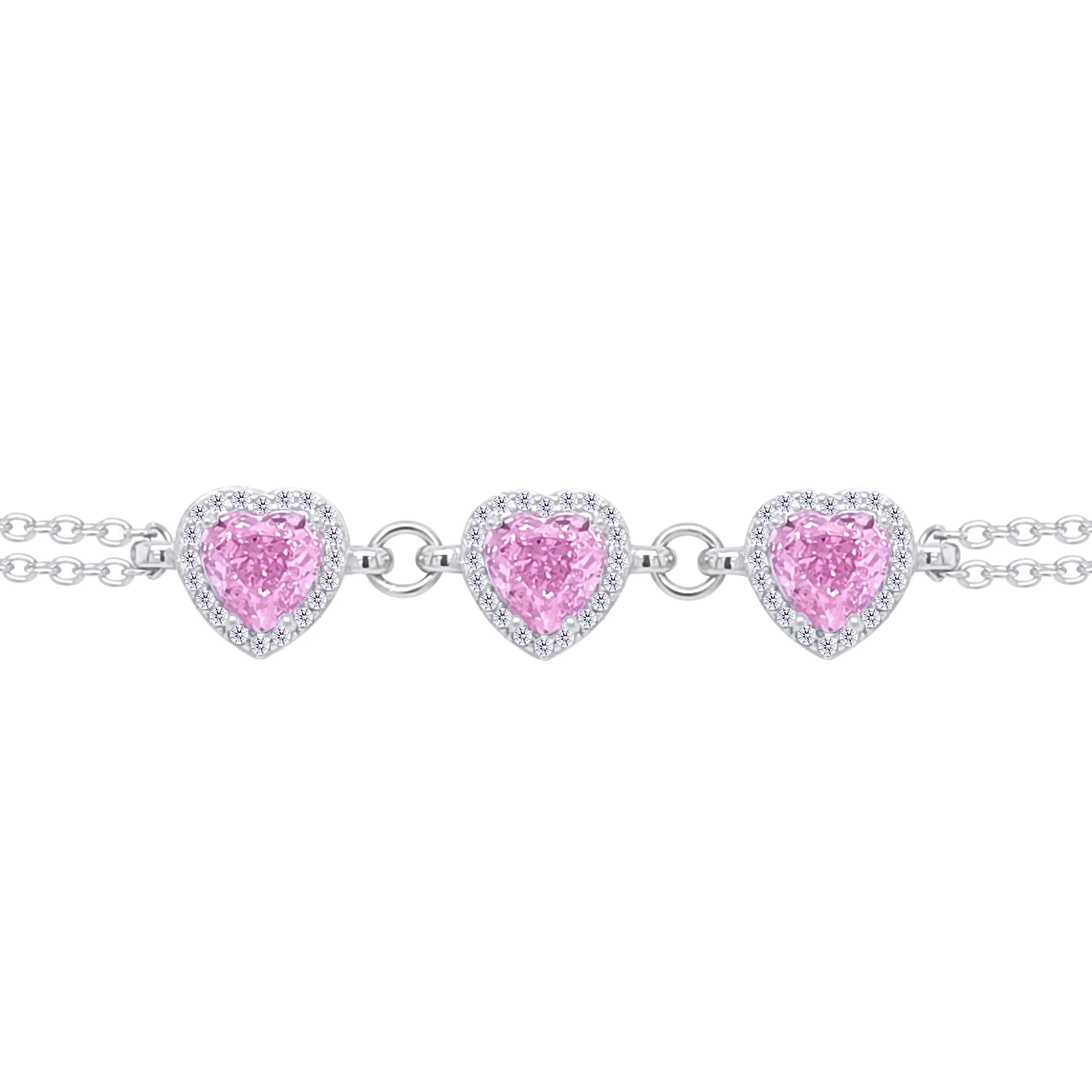 Asfour Crystal Chain Bracelet With Rose Hearts Design In 925 Sterling Silver-BD0300-O