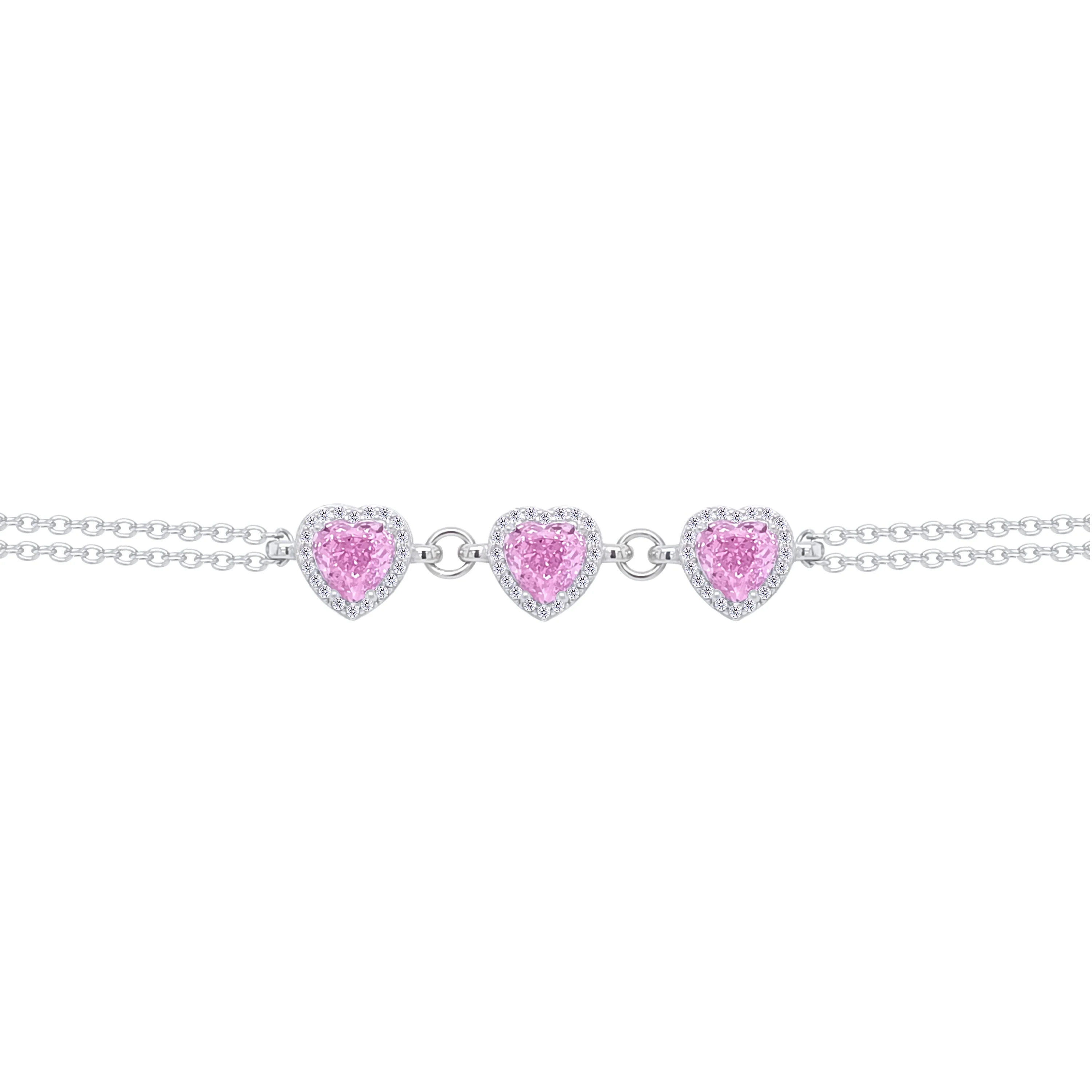 Asfour Crystal Chain Bracelet With Rose Hearts Design In 925 Sterling Silver-BD0300-O - Image 2