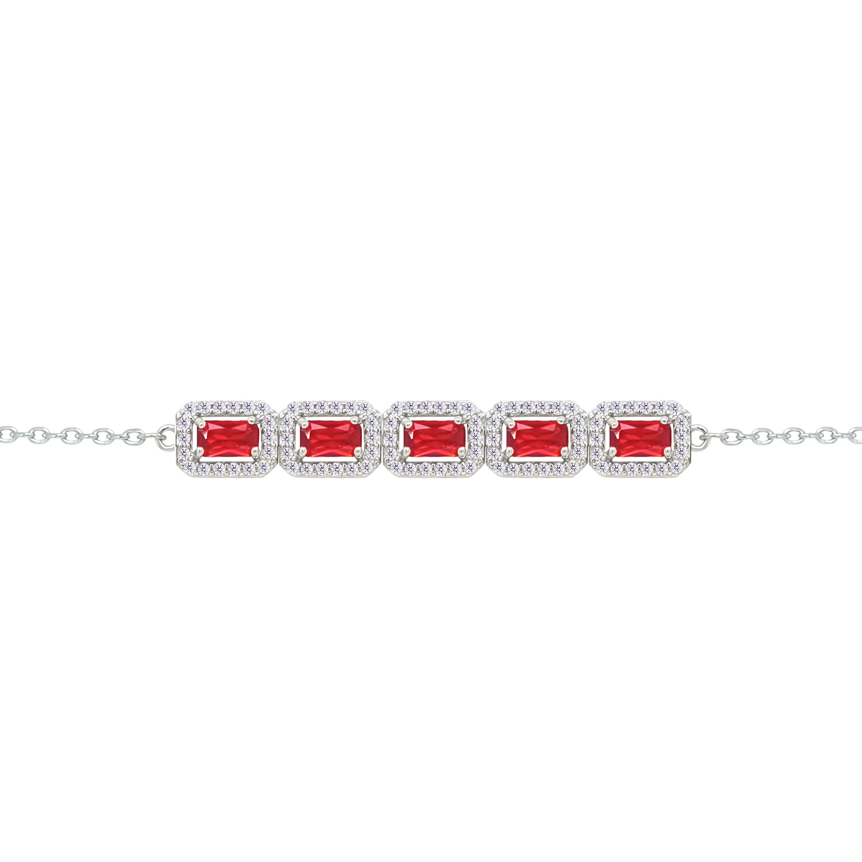 Asfour Crystal Chain Bracelet With Ruby Emerald Design In 925 Sterling Silver-BM0146-WR