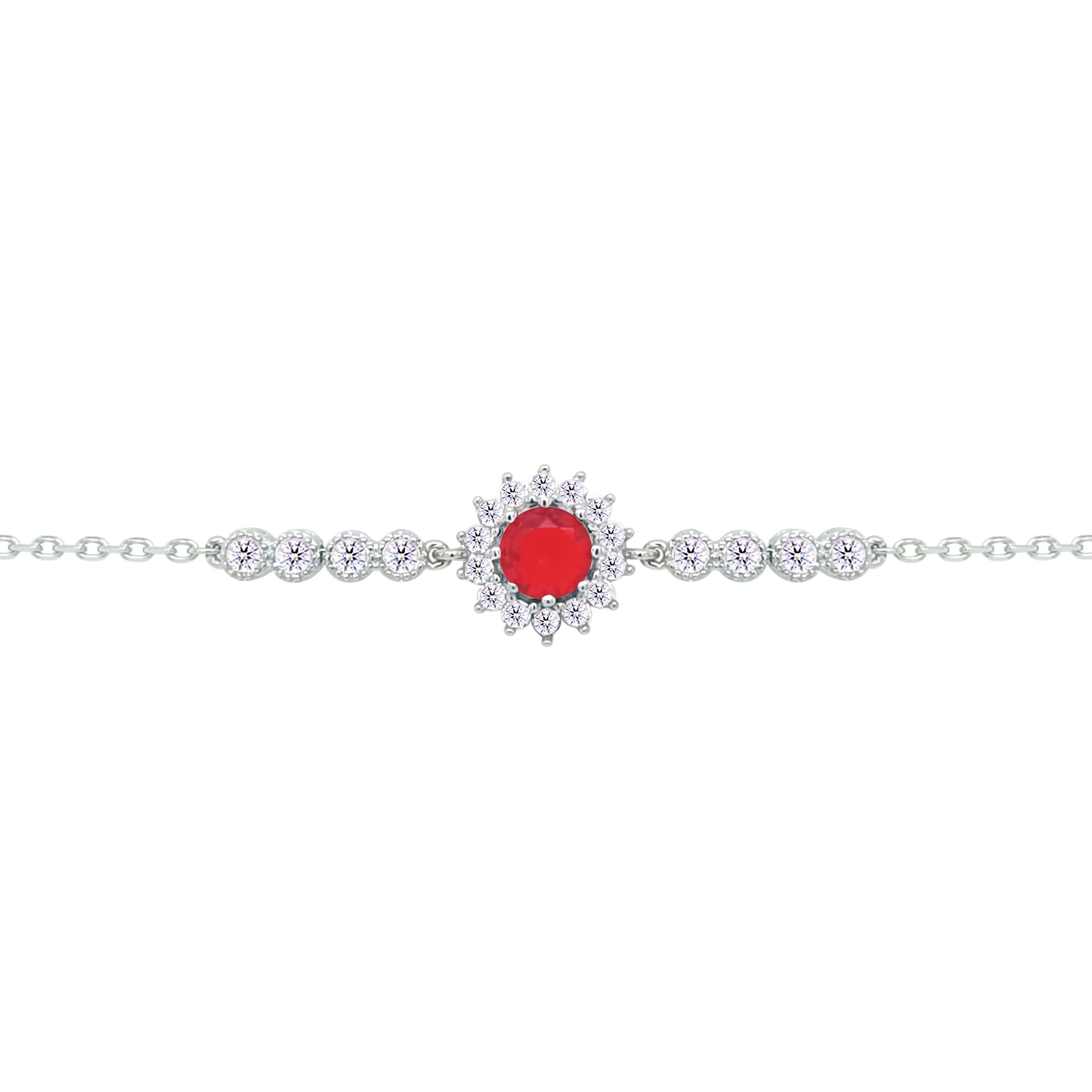 Asfour Crystal Chain Bracelet With Ruby Flower Design In 925 Sterling Silver-BM0158-WR