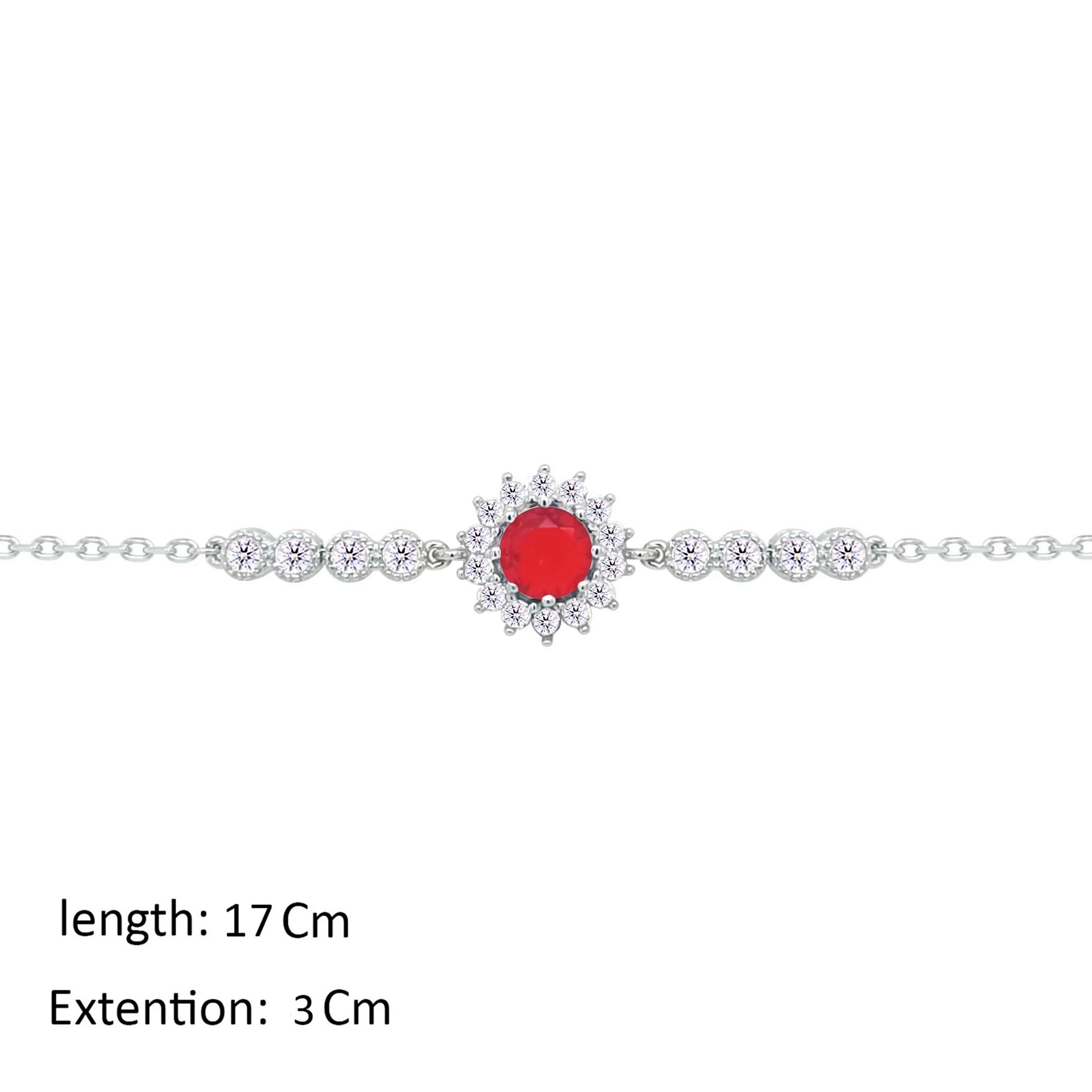 Asfour Crystal Chain Bracelet With Ruby Flower Design In 925 Sterling Silver-BM0158-WR - Image 2