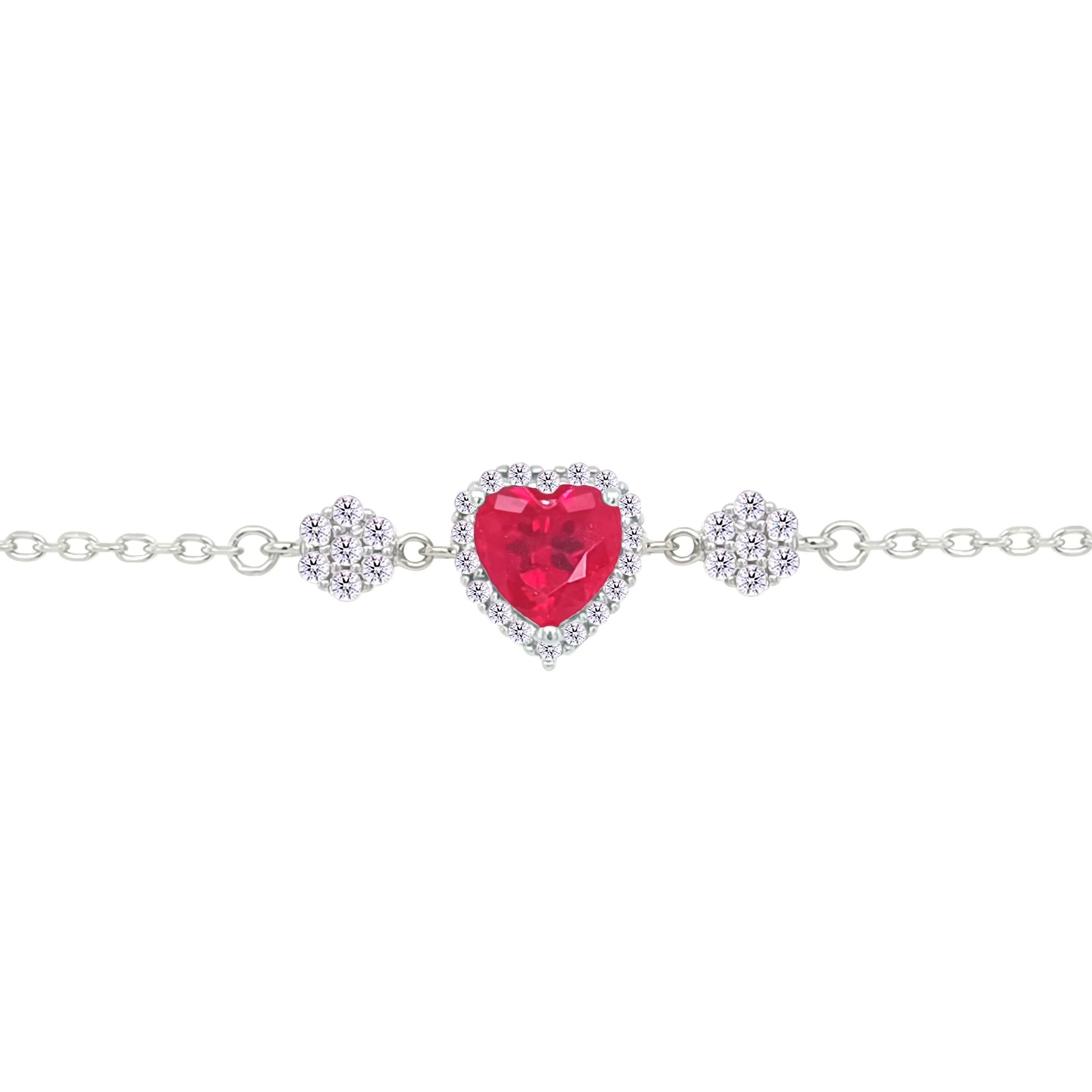 Asfour Crystal Chain Bracelet With Ruby Heart Design In 925 Sterling Silver-BM0148-R