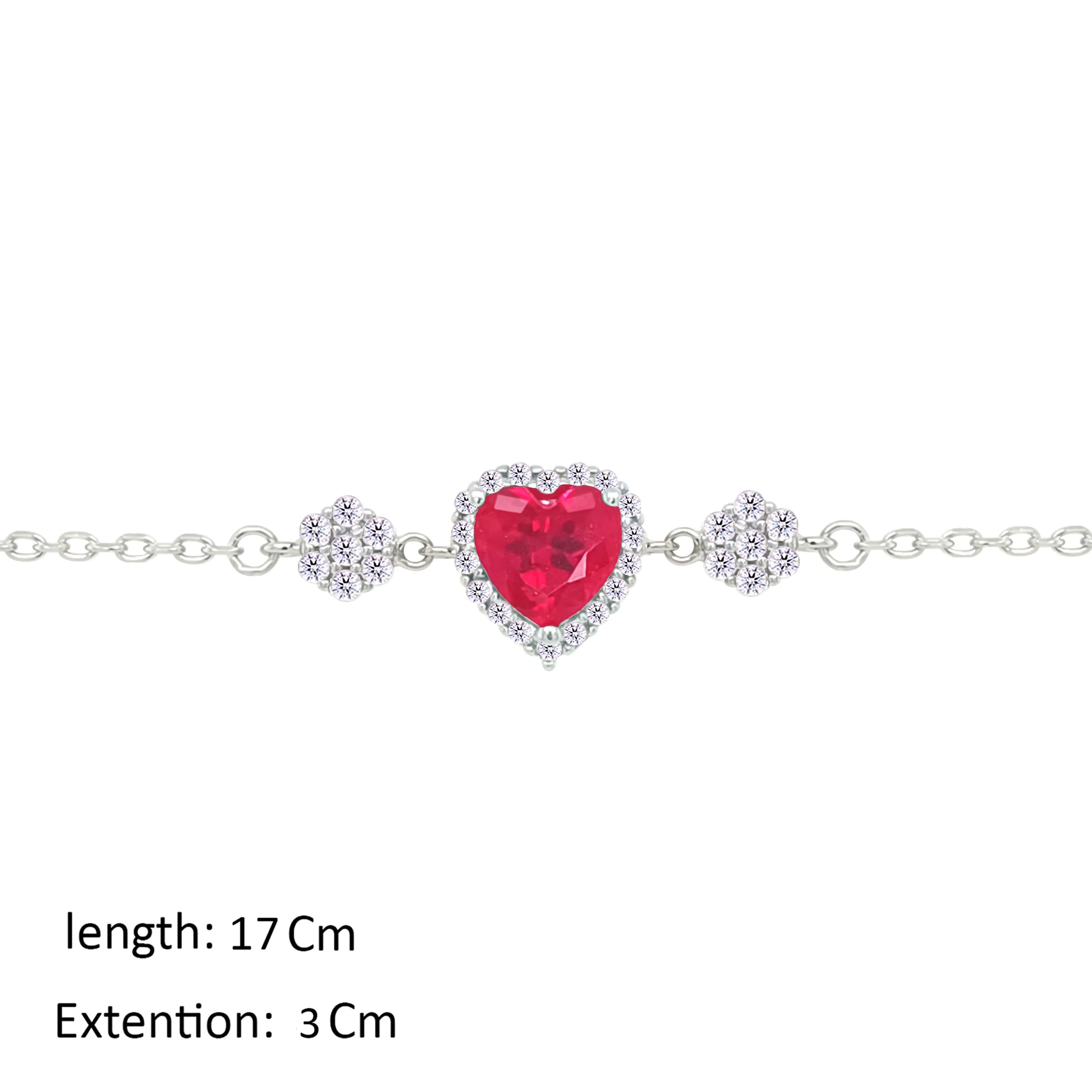 Asfour Crystal Chain Bracelet With Ruby Heart Design In 925 Sterling Silver-BM0148-R - Image 2