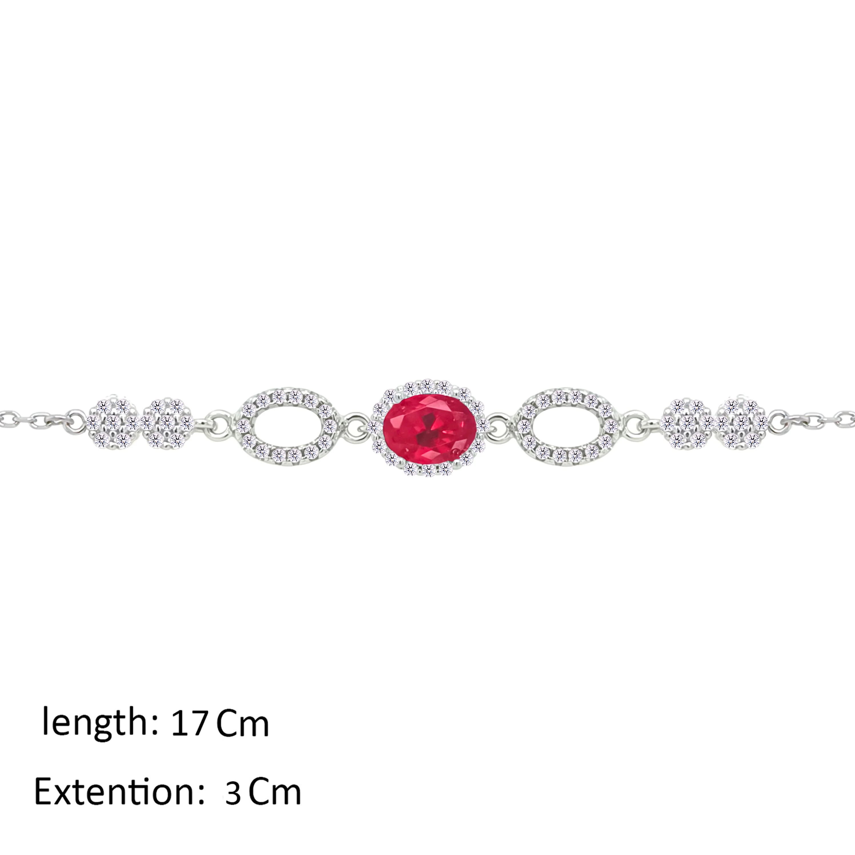 Asfour Crystal Chain Bracelet With Ruby Oval Design In 925 Sterling Silver-BM0156-WR - Image 2
