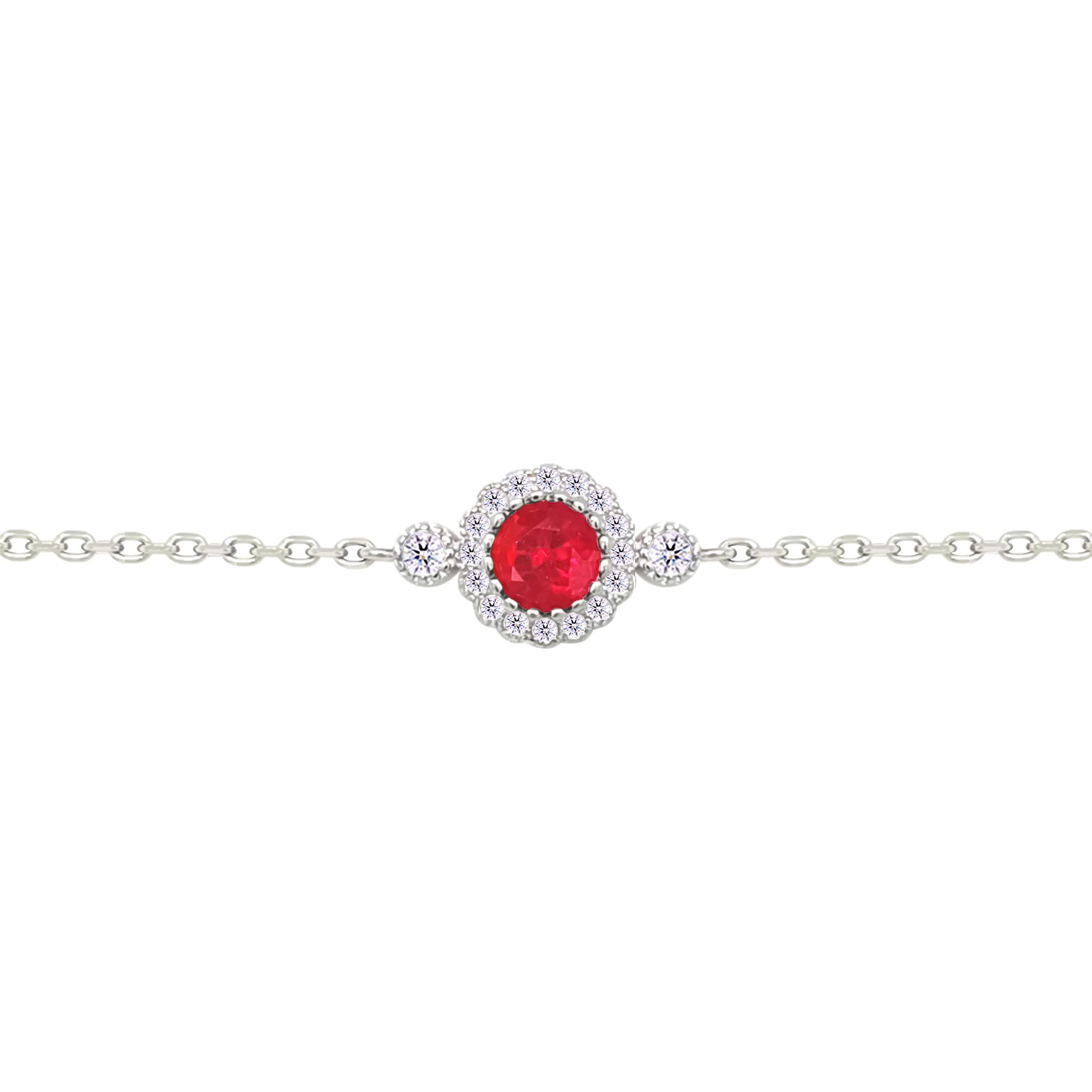 Asfour Crystal Chain Bracelet With Ruby Round Design In 925 Sterling Silver-BM0153-WR