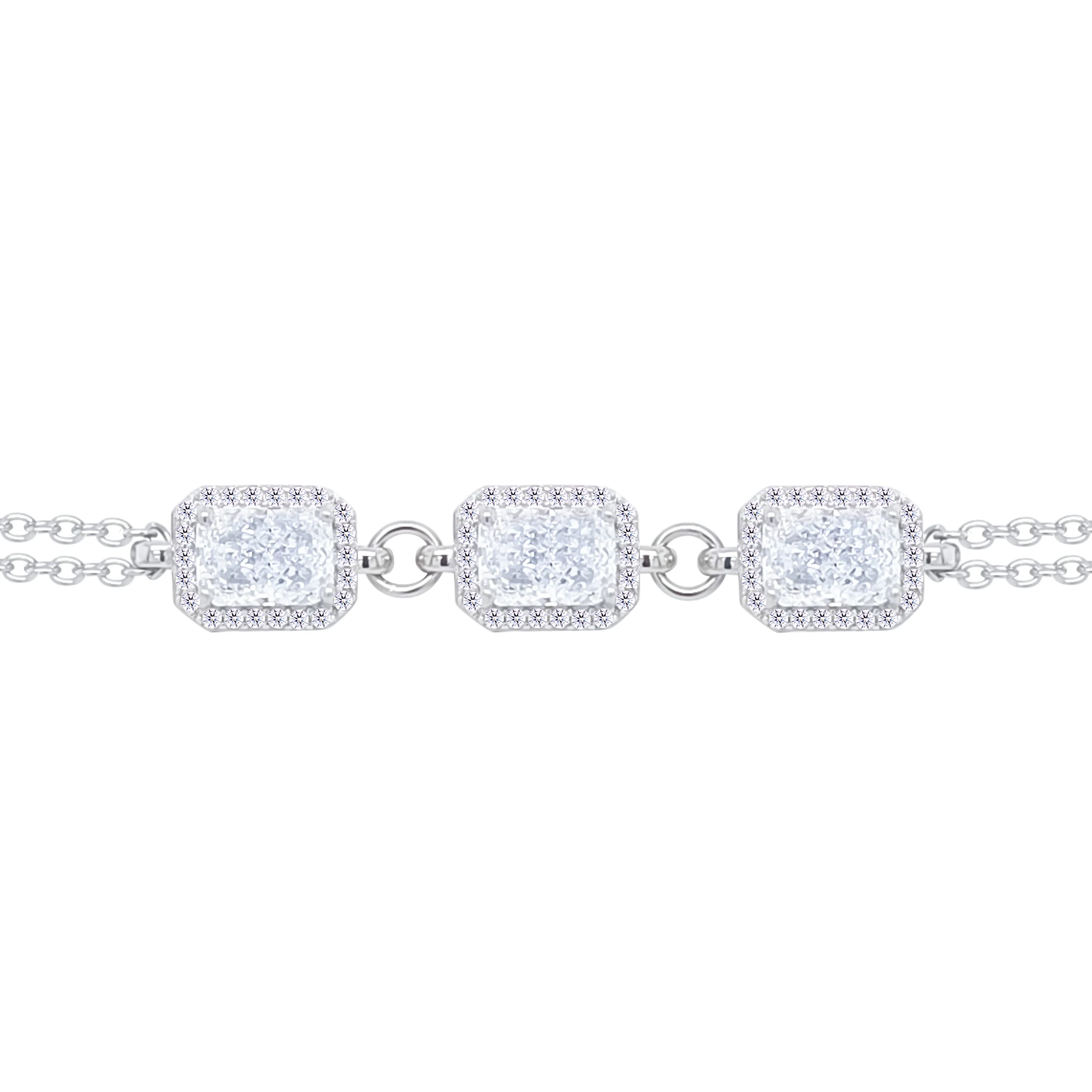 Asfour Crystal Chain Bracelet With Zircon Emerald Design In 925 Sterling Silver-BD0301
