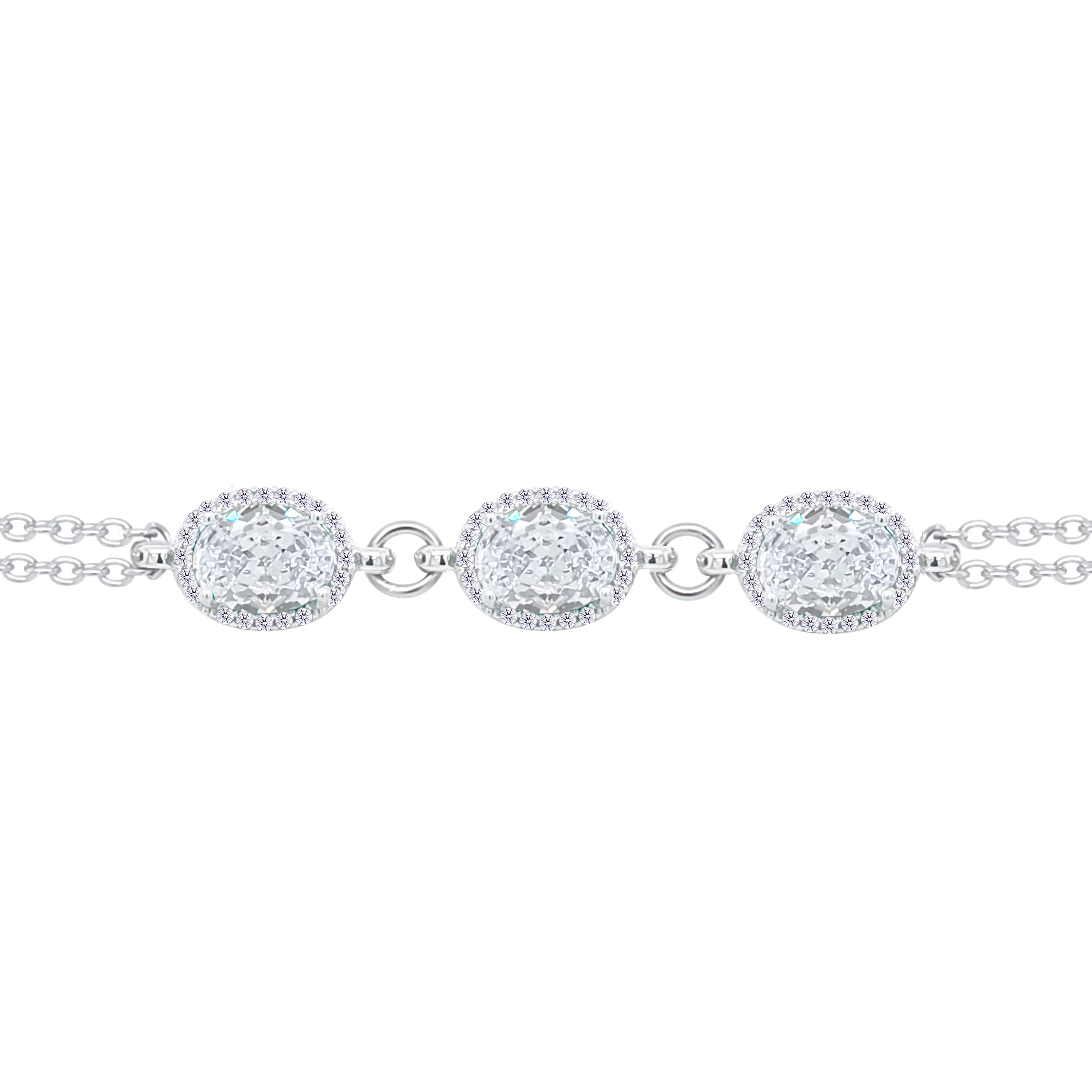 Asfour Crystal Chain Bracelet With Zircon Oval Design In 925 Sterling Silver-BD0302