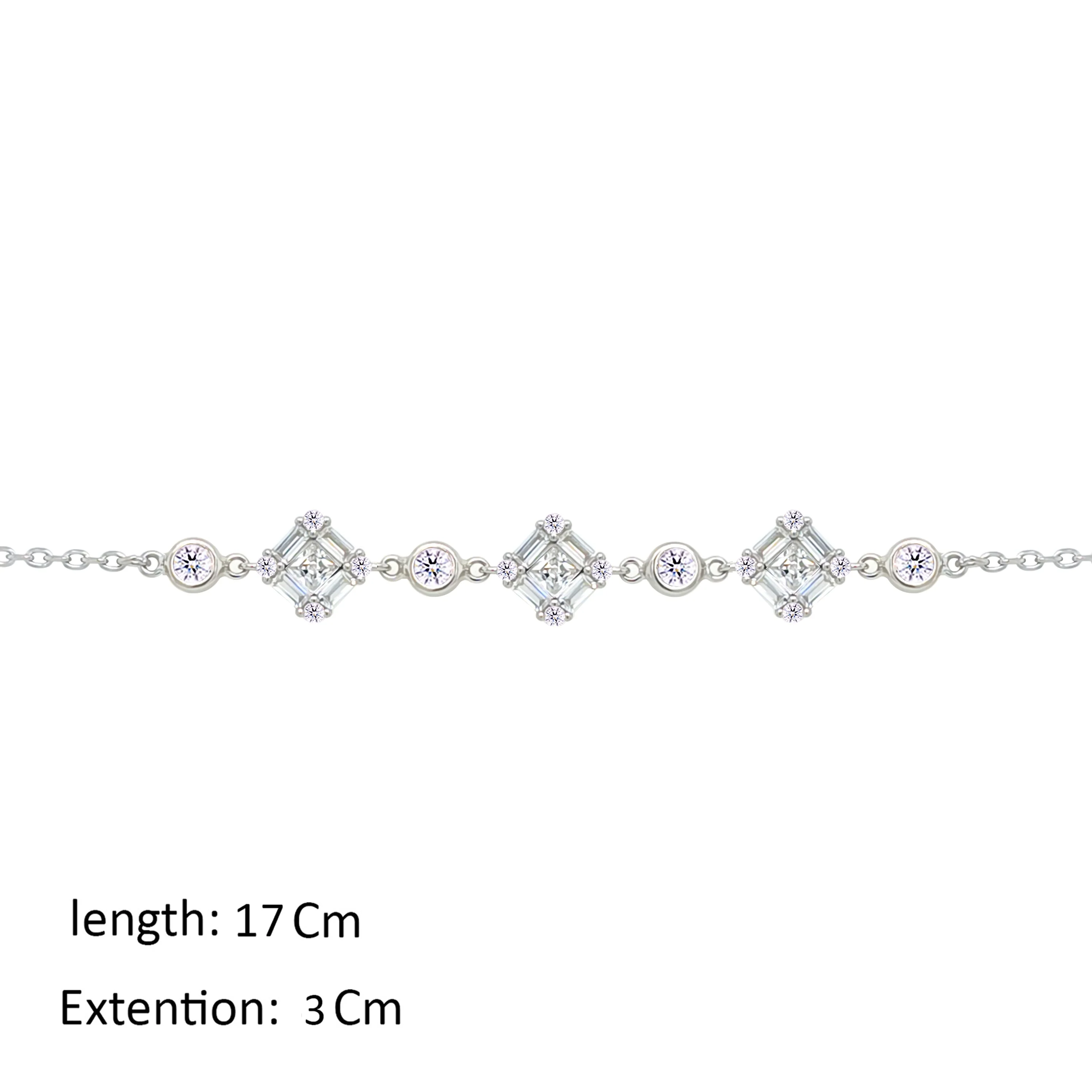 Asfour Crystal Chain Bracelet With Zircon Square Design In 925 Sterling Silver-BM0162 - Image 2
