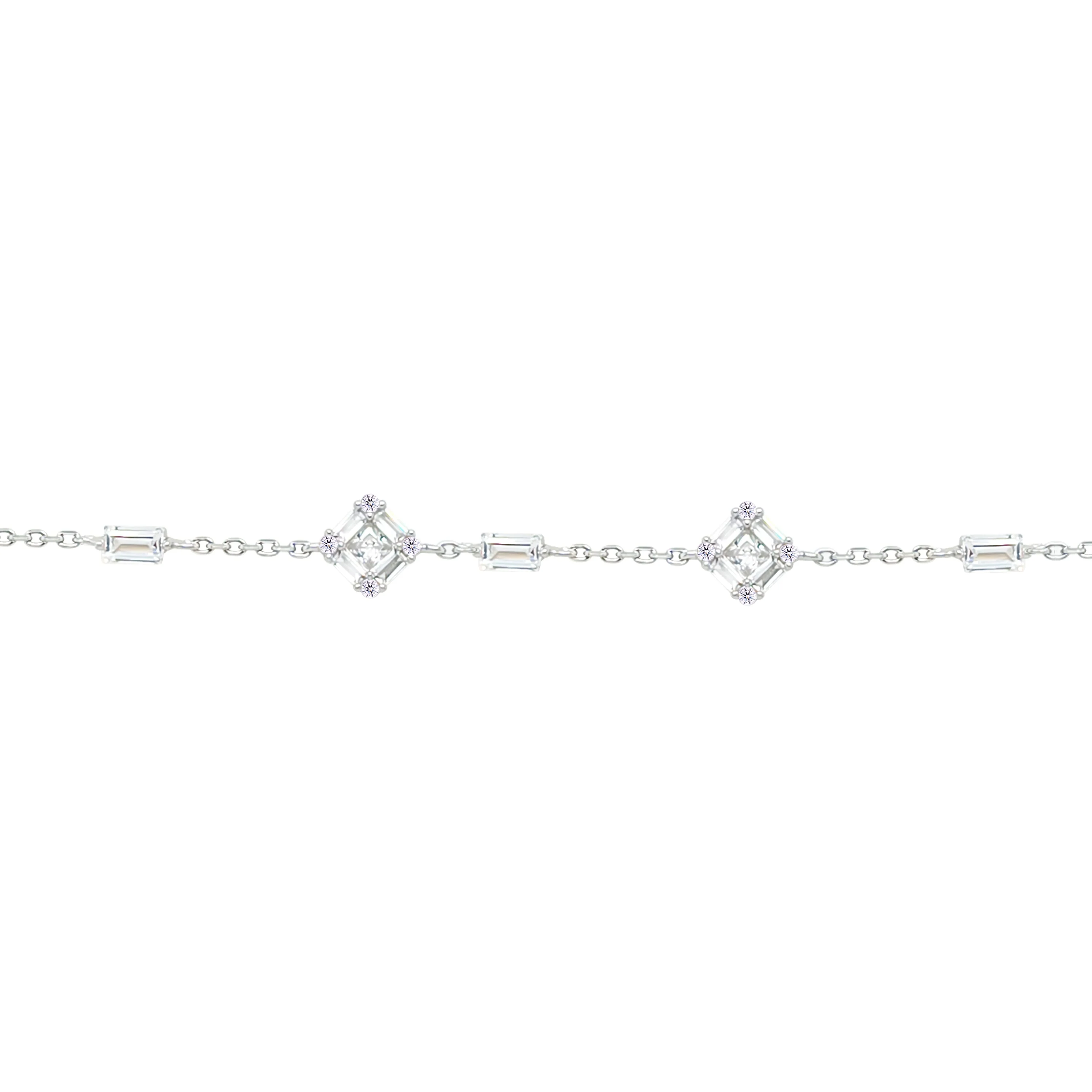 Asfour Crystal Chain Bracelet With Zircon Square Design In 925 Sterling Silver-BM0169
