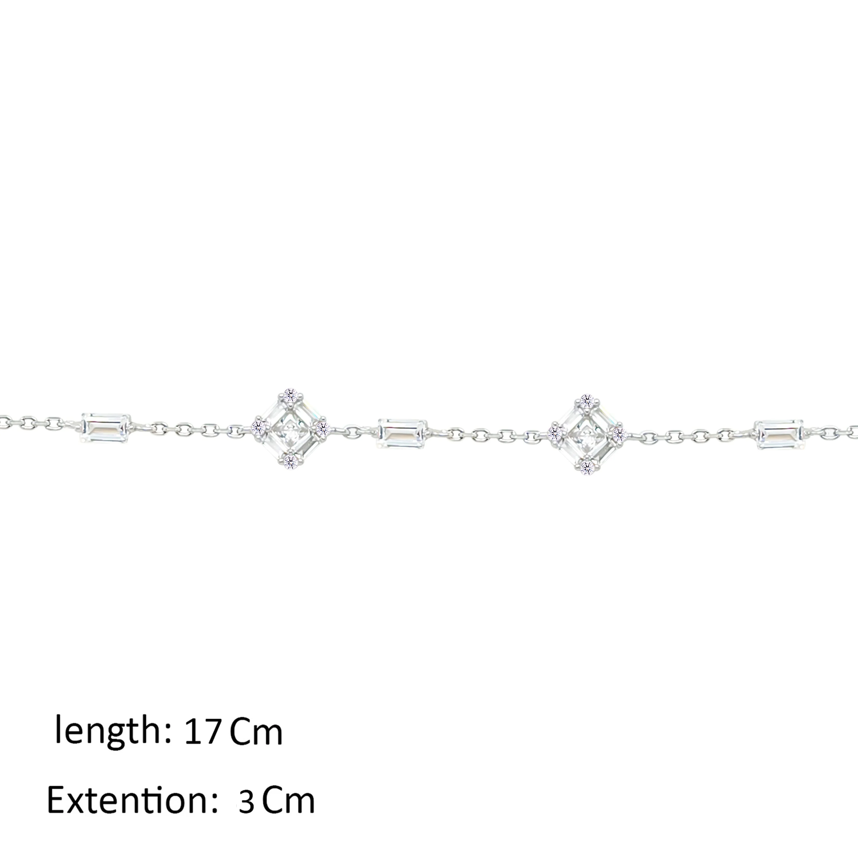 Asfour Crystal Chain Bracelet With Zircon Square Design In 925 Sterling Silver-BM0169 - Image 2