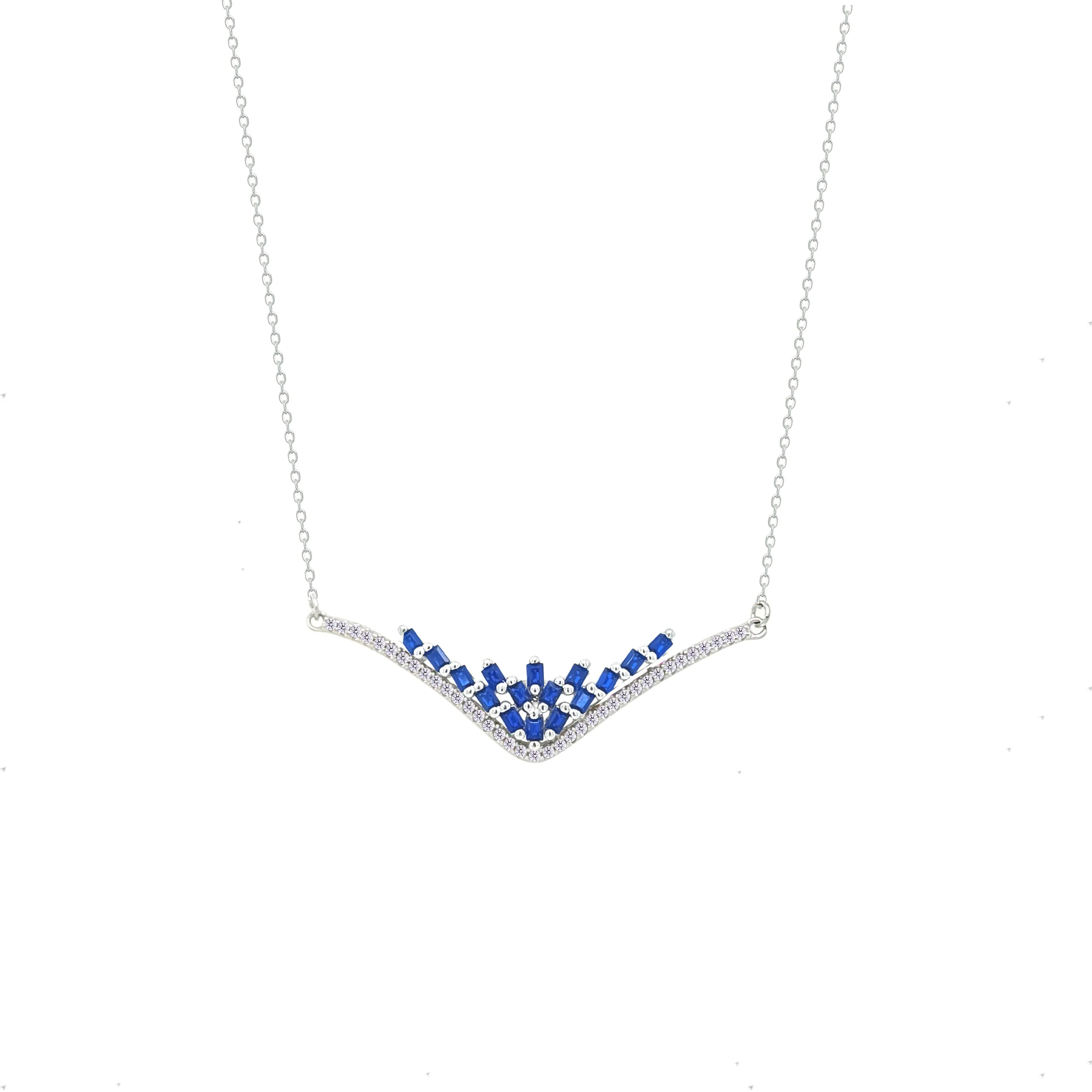 Asfour Crystal Chain Necklace With Blue Deer Antlers Design In 925 Sterling Silver-NM0101-B - Image 2