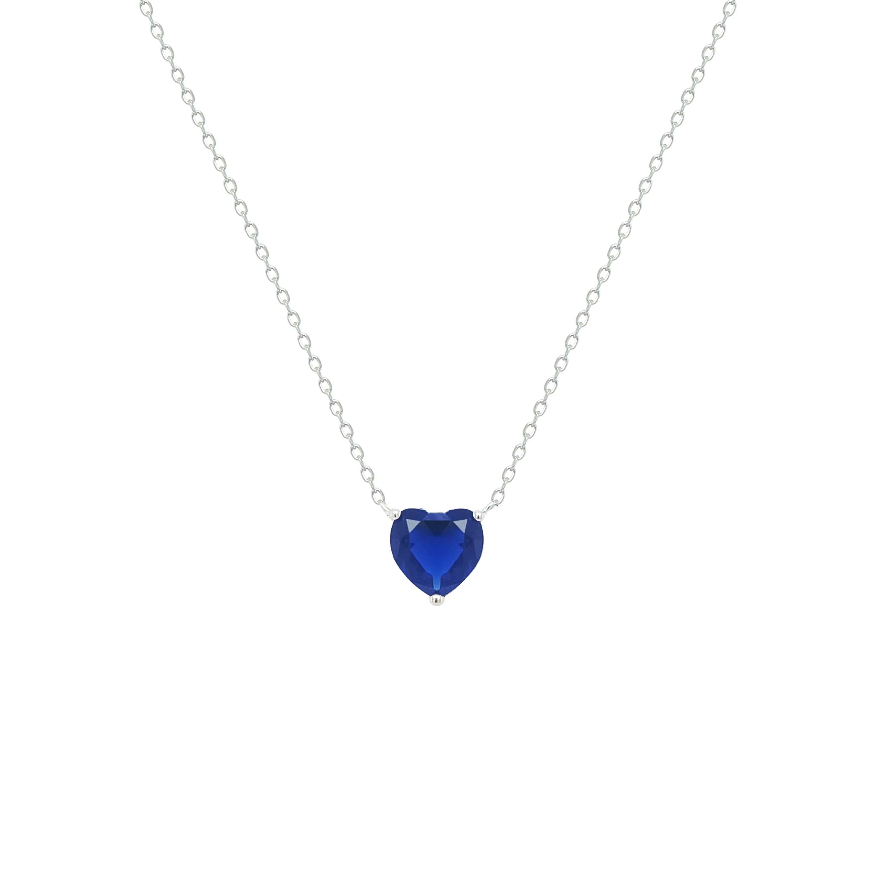 Asfour Crystal Chain Necklace With Blue Heart Pendant In 925 Sterling Silver-NM0074-B - Image 2