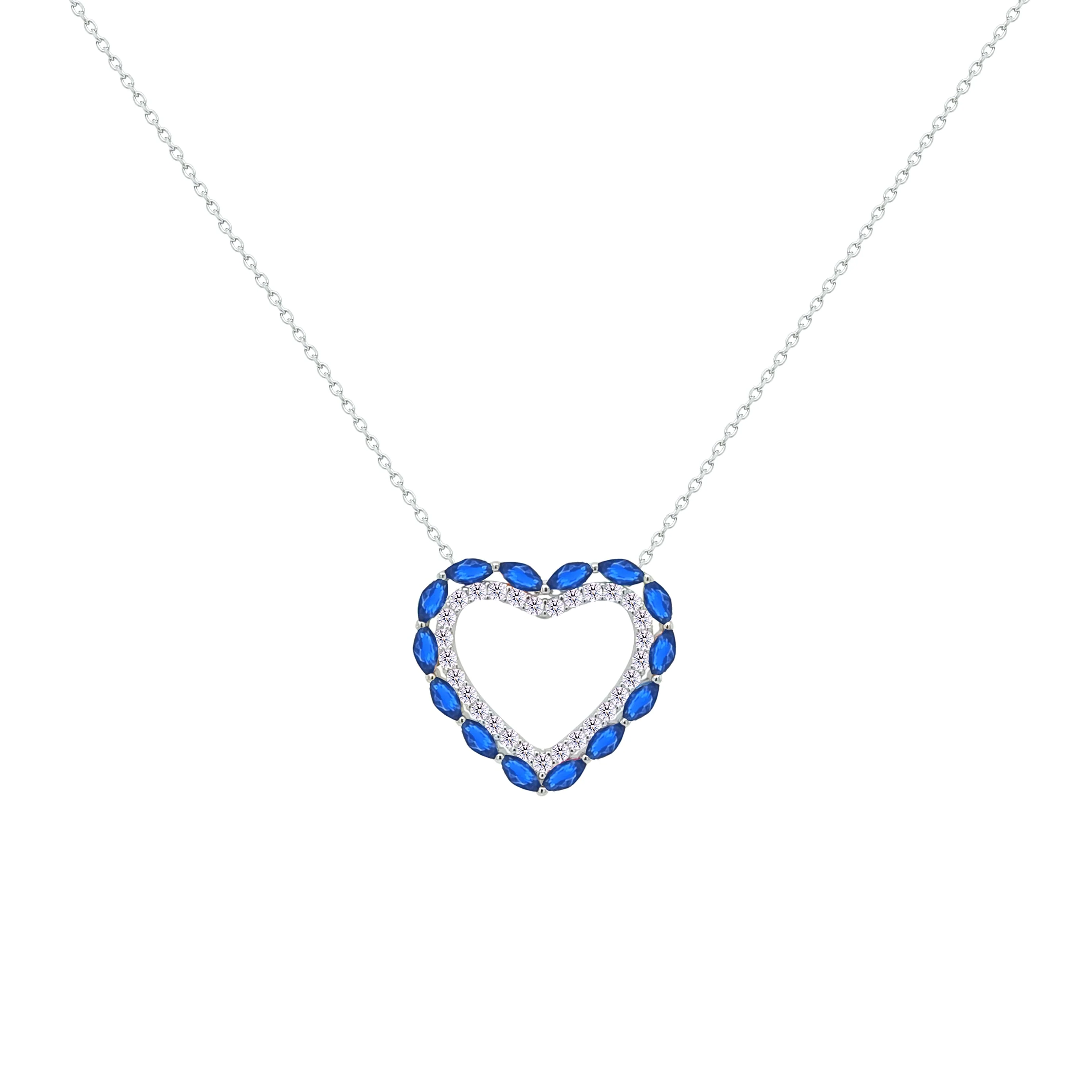 Asfour Crystal Chain Necklace With Blue Heart Pendant In 925 Sterling Silver-NM0085-WB - Image 2