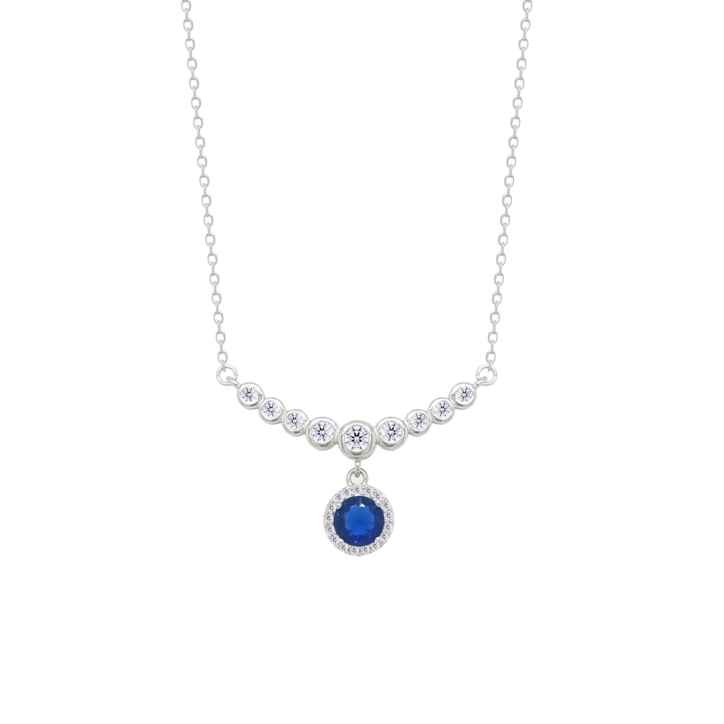 Asfour Crystal Chain Necklace With Blue Round Design In 925 Sterling Silver-NM0097-WB - Image 2