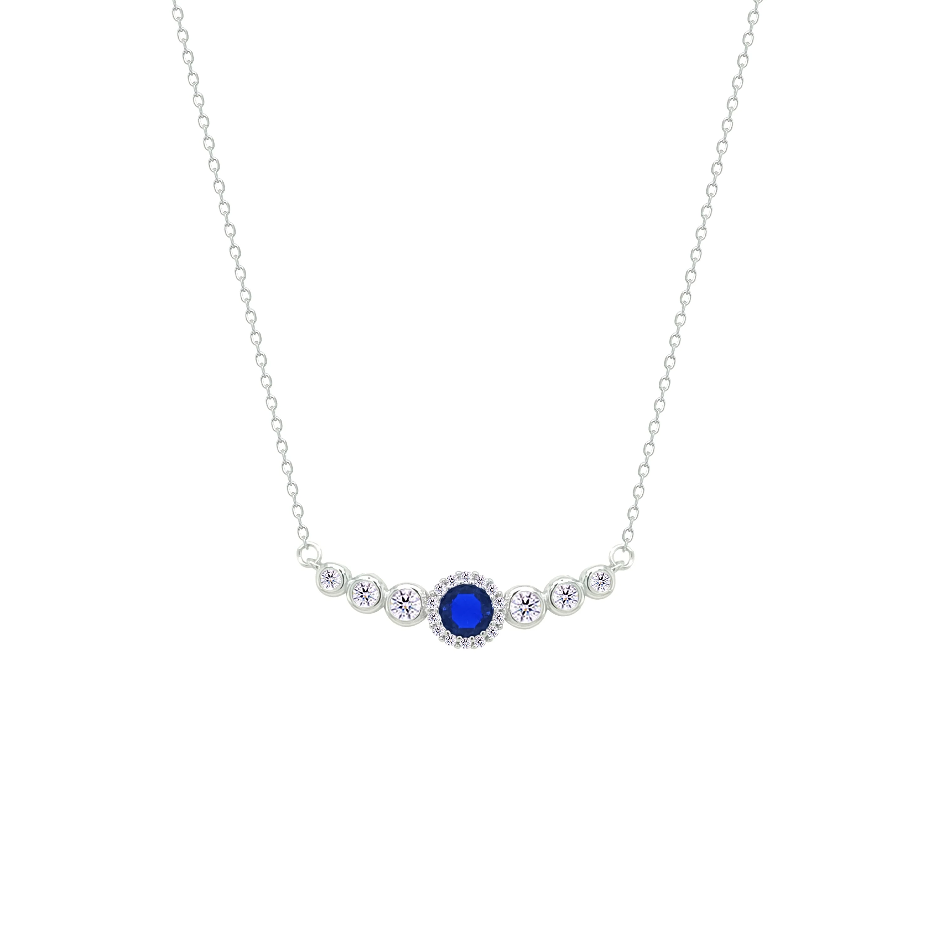 Asfour Crystal Chain Necklace With Blue Round Design In 925 Sterling Silver-NM0098-WB - Image 2
