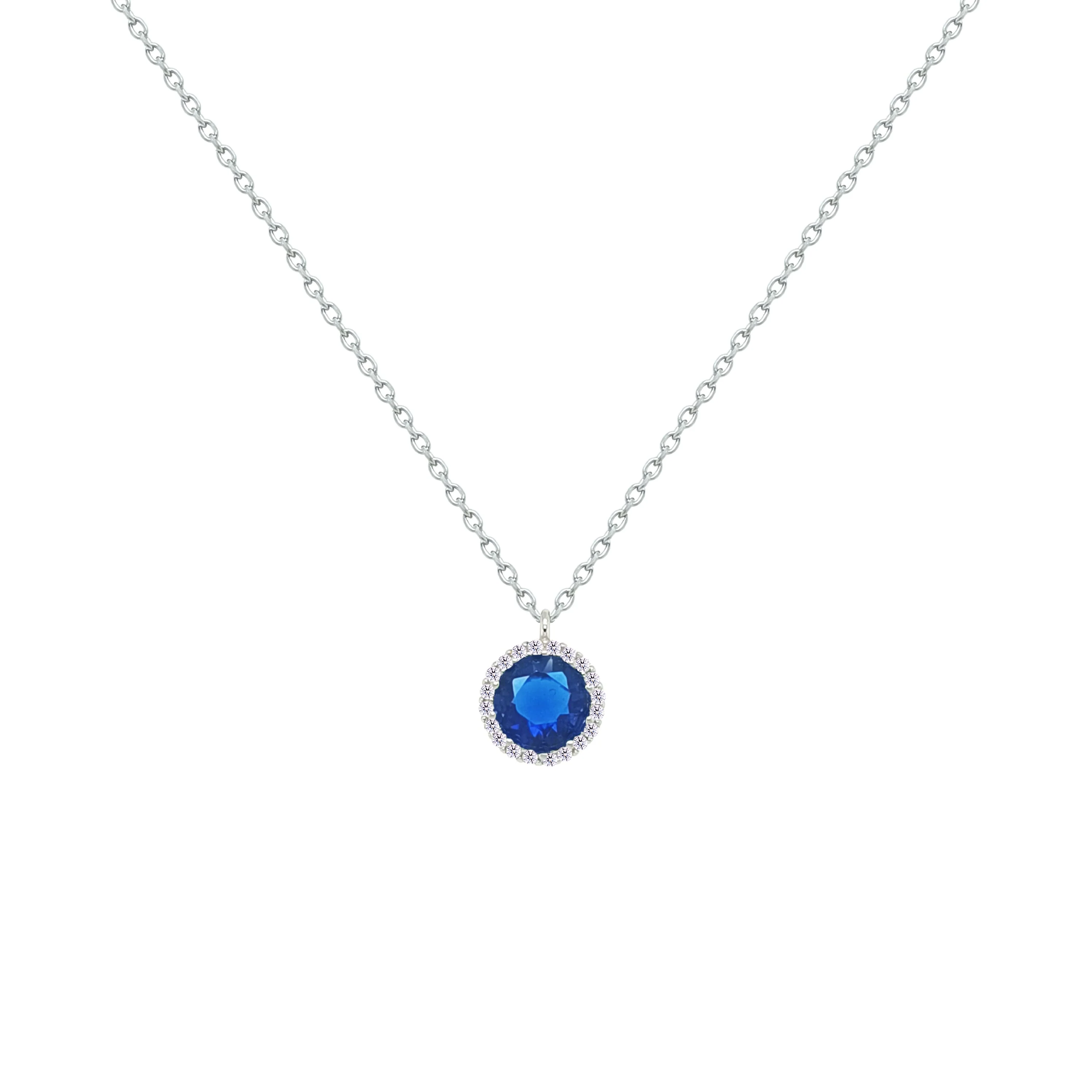 Asfour Crystal Chain Necklace With Blue Round Pendant In 925 Sterling Silver-NM0102-B - Image 2