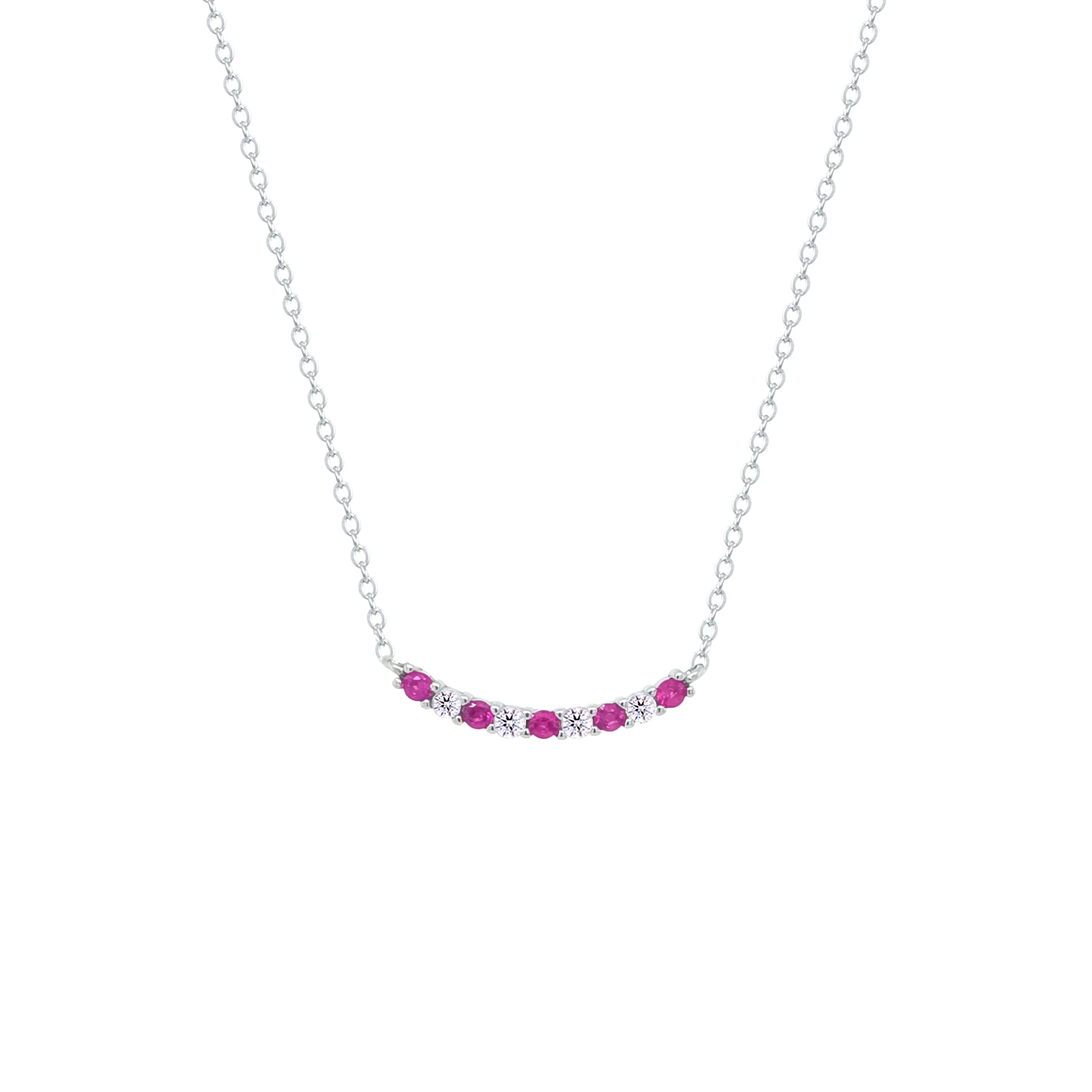 Asfour Crystal Chain Necklace With Clear & Fuchsia Zircon Stones In 925 Sterling Silver-NM0106-WF - Image 2