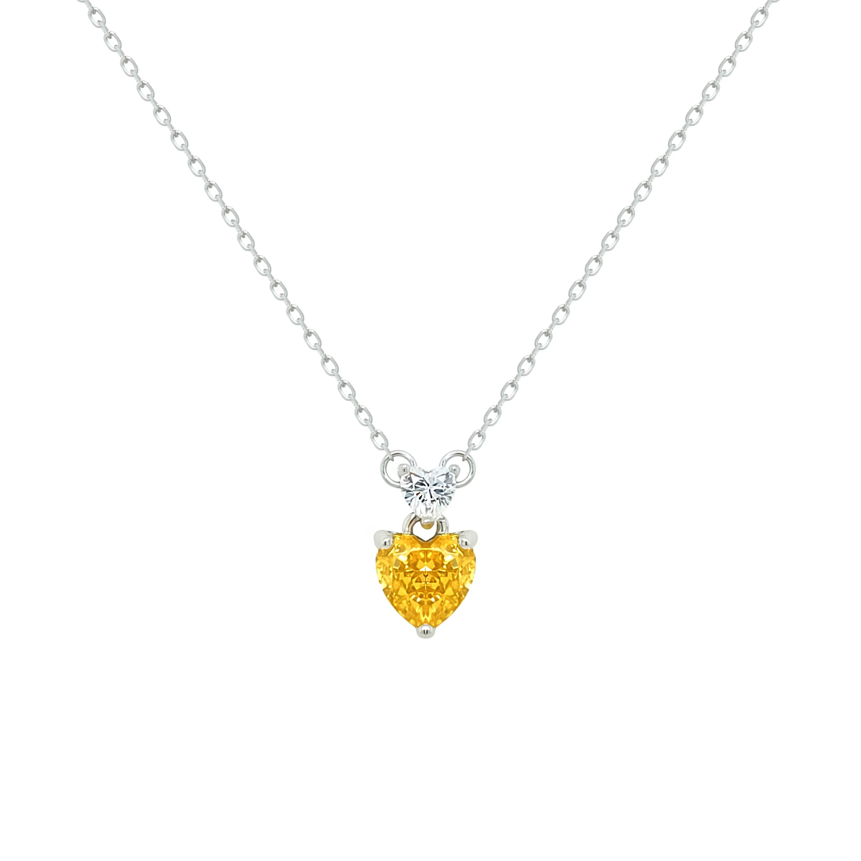Asfour Crystal Chain Necklace With Clear & Yellow Hearts Pendant In 925 Sterling Silver-ND0553-Y - Image 2