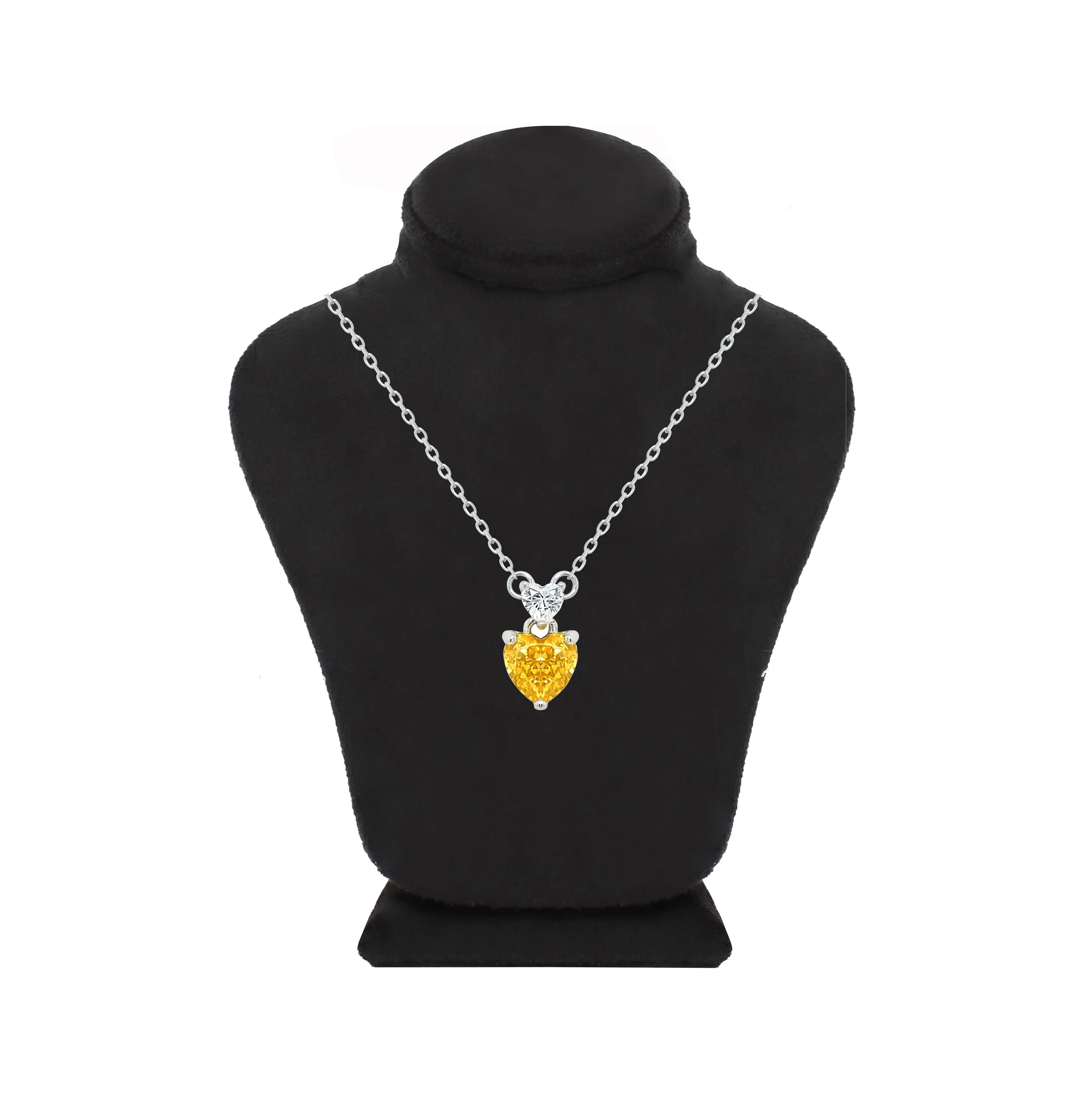 Asfour Crystal Chain Necklace With Clear & Yellow Hearts Pendant In 925 Sterling Silver-ND0553-Y - Image 3