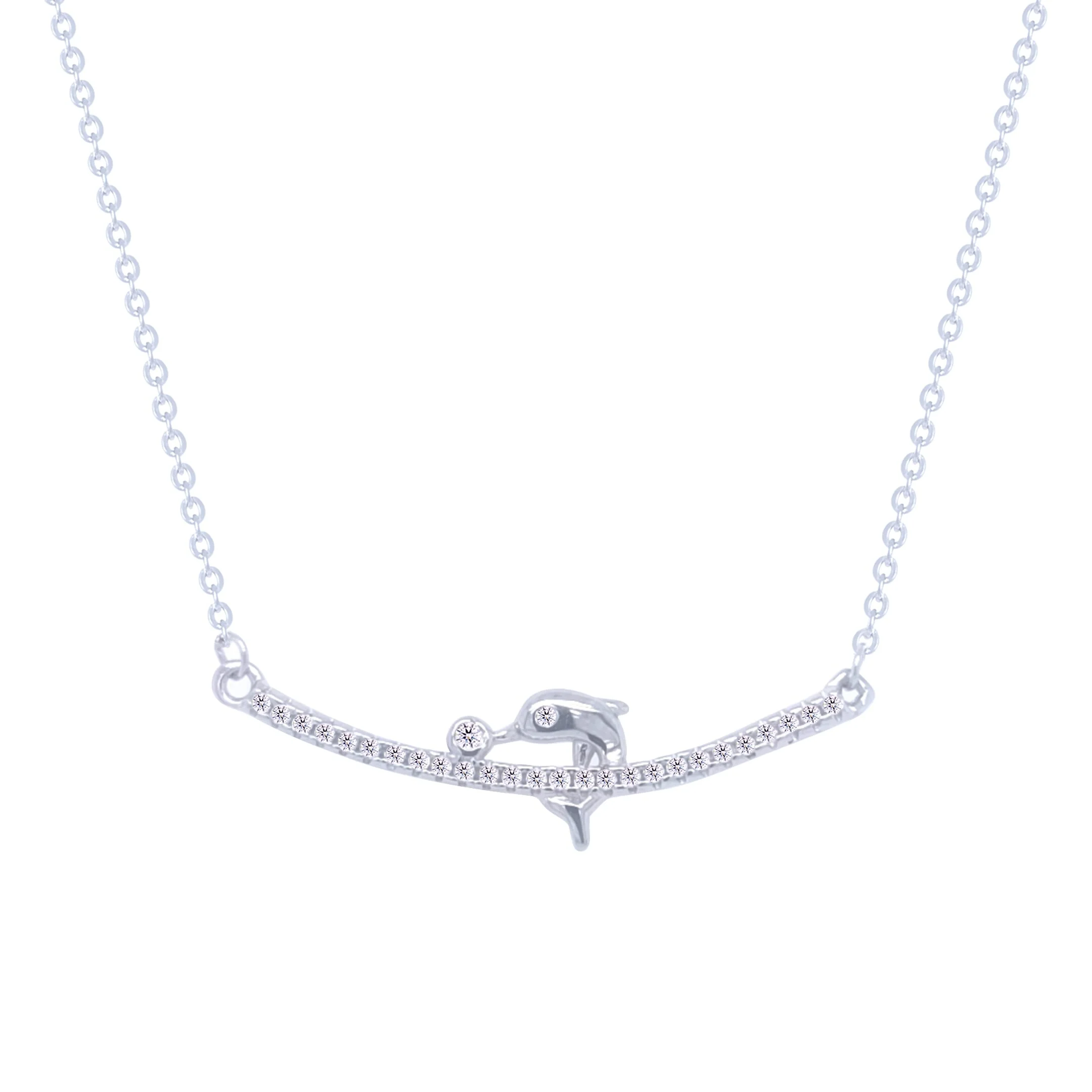Asfour Crystal Chain Necklace With Decorative Dolphin Pendant In 925 Sterling Silver-NM0046