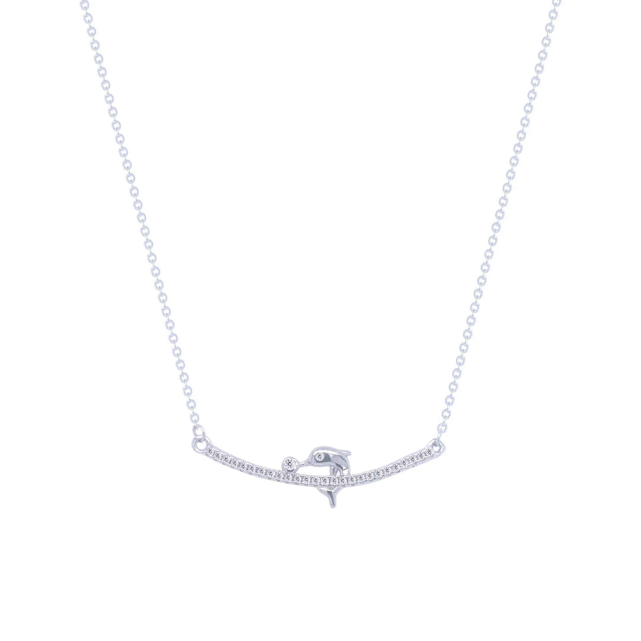 Asfour Crystal Chain Necklace With Decorative Dolphin Pendant In 925 Sterling Silver-NM0046 - Image 2