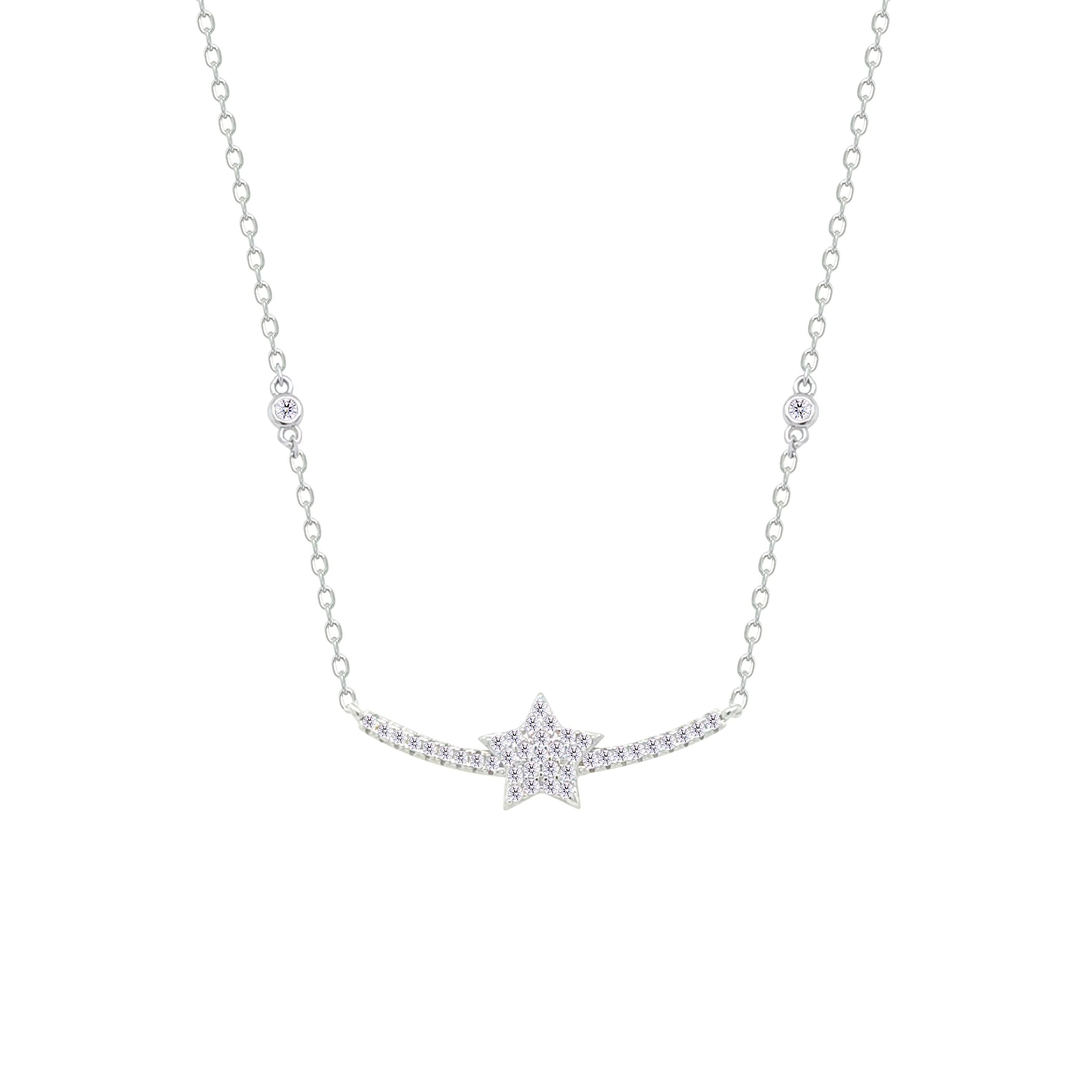 Asfour Crystal Chain Necklace With Decorative Star Design In 925 Sterling Silver-NM0108 - Image 2