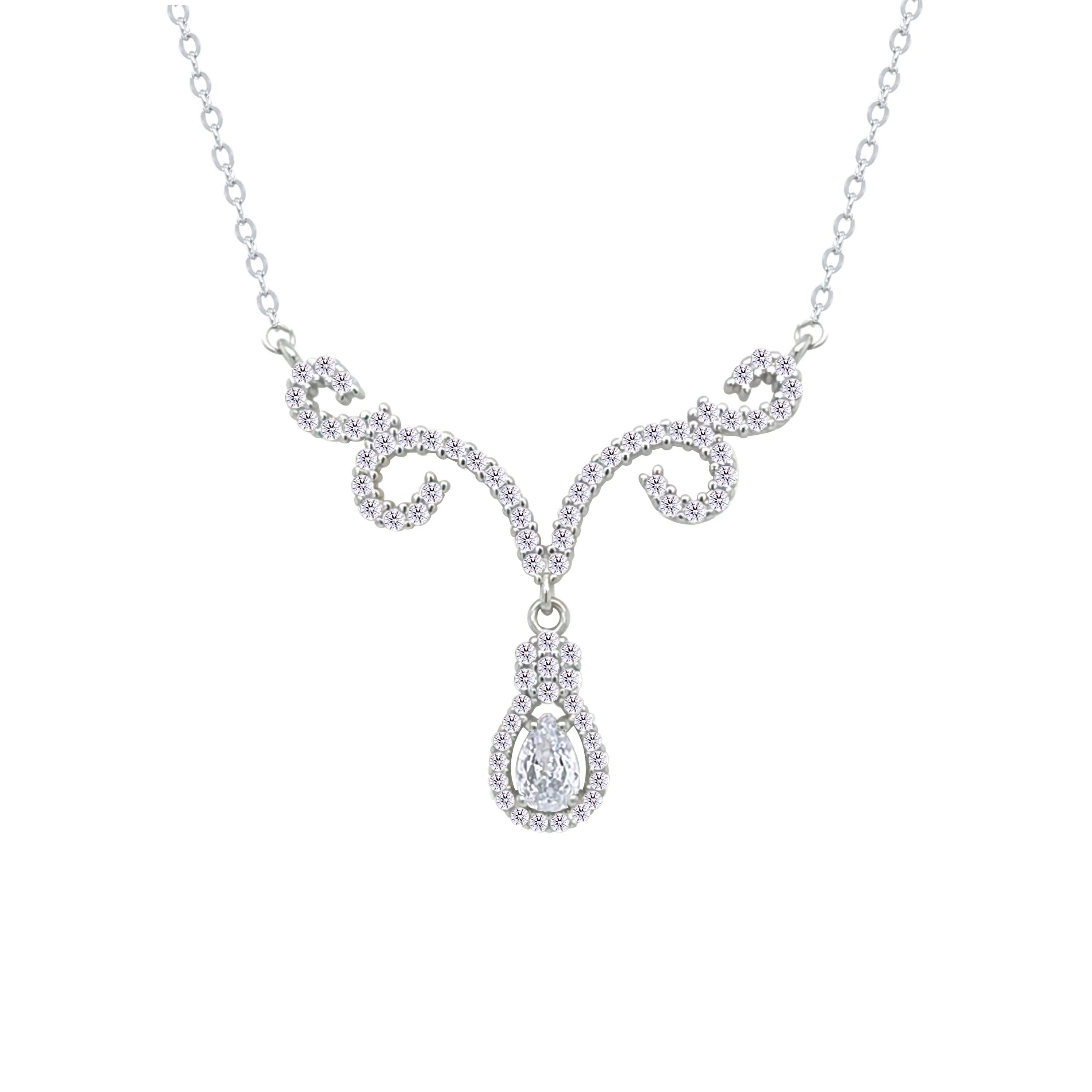 Asfour Crystal Chain Necklace With Deer Antlers Design In 925 Sterling Silver-NM0112