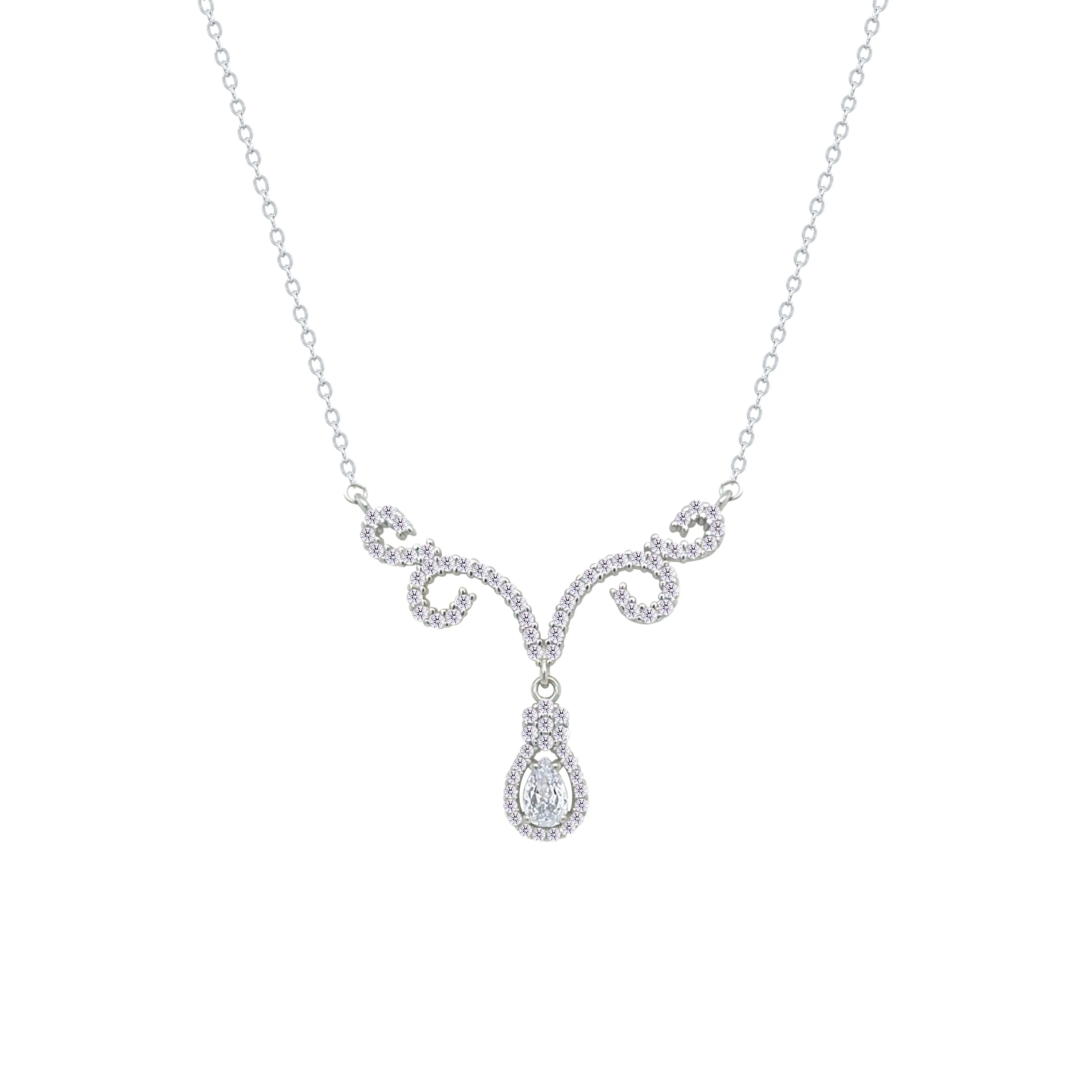 Asfour Crystal Chain Necklace With Deer Antlers Design In 925 Sterling Silver-NM0112 - Image 2