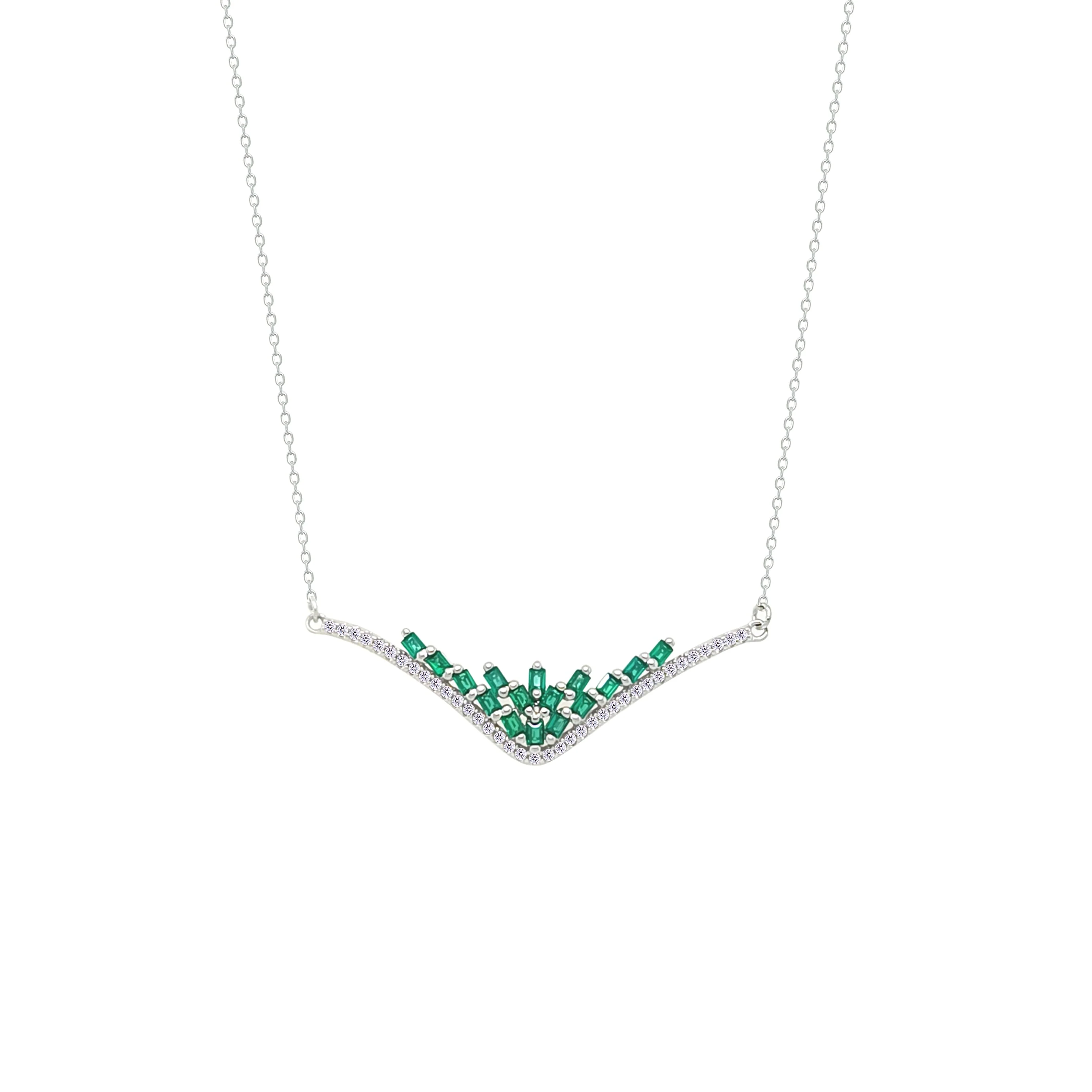 Asfour Crystal Chain Necklace With Emerald Deer Antlers Design In 925 Sterling Silver-NM0101-G - Image 2