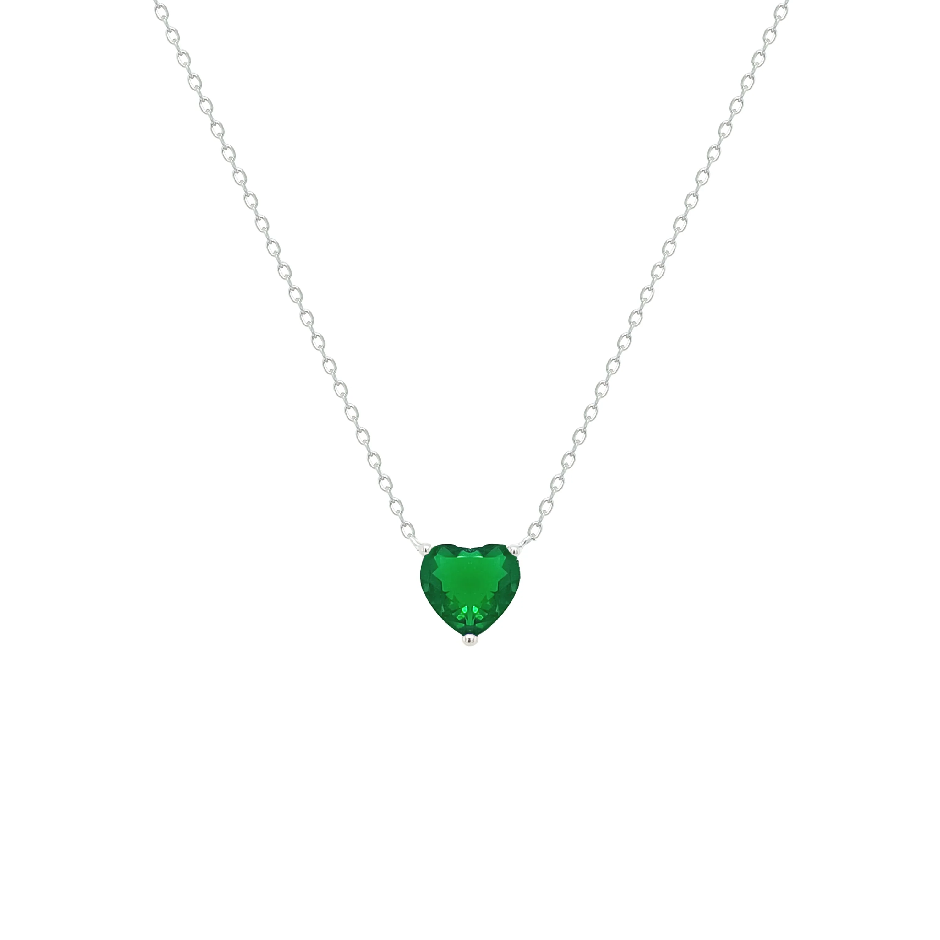 Asfour Crystal Chain Necklace With Emerald Heart Pendant In 925 Sterling Silver-NM0074-G - Image 2