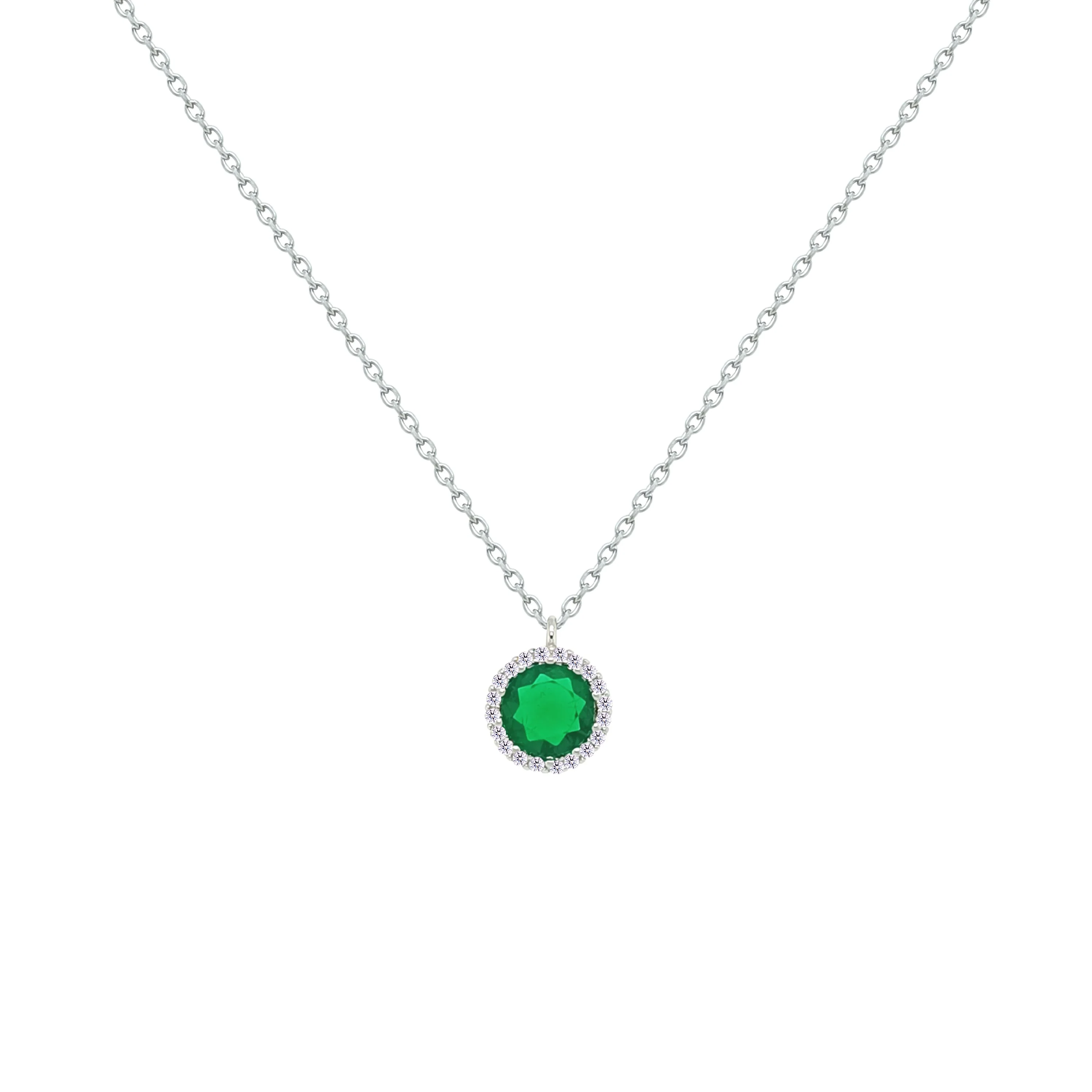 Asfour Crystal Chain Necklace With Emerald Round Pendant In 925 Sterling Silver-NM0102-G - Image 2