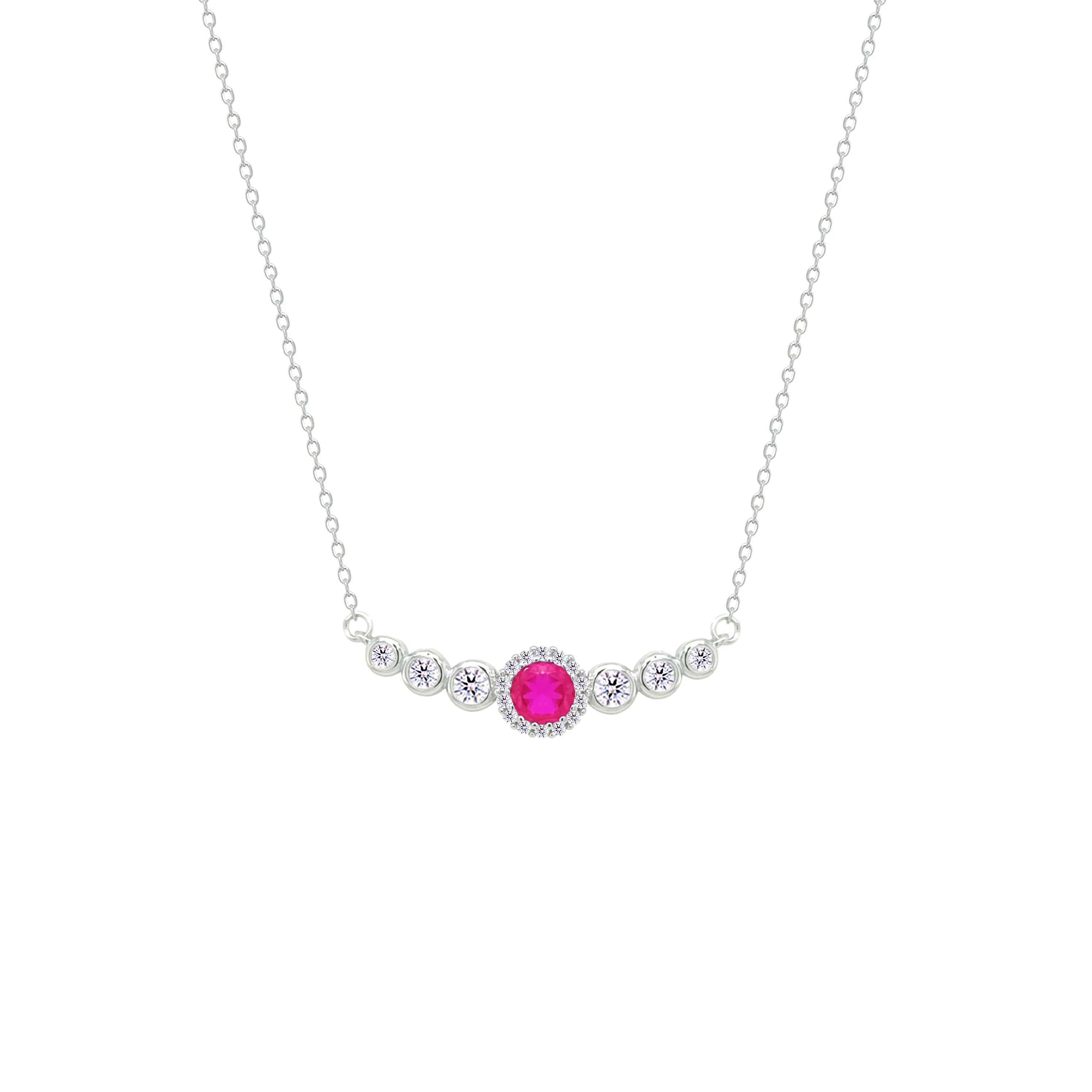 Asfour Crystal Chain Necklace With Fuchsia Round Design In 925 Sterling Silver-NM0098-WF - Image 2