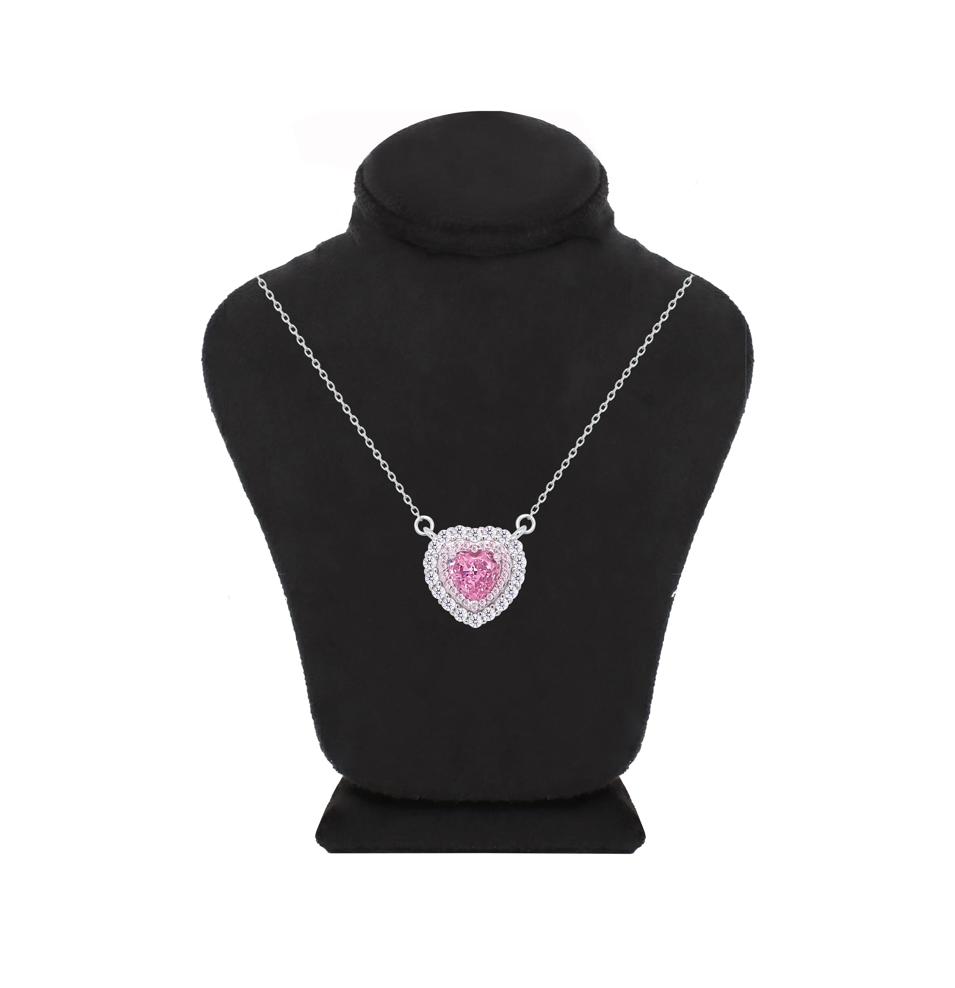 Asfour Crystal Chain Necklace With Halo Rose Heart Pendant In 925 Sterling Silver-ND0551-WO - Image 3