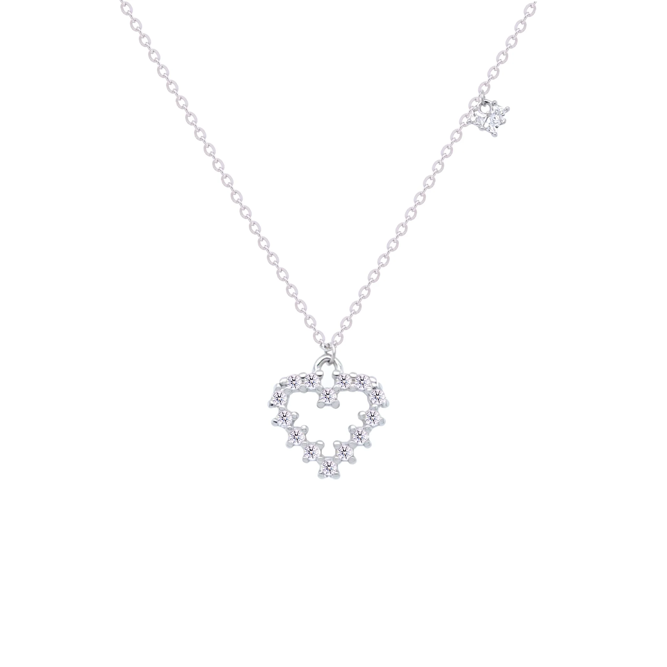 Asfour Crystal Chain Necklace With Heart Pendant In 925 Sterling Silver-ND0399 - Image 2
