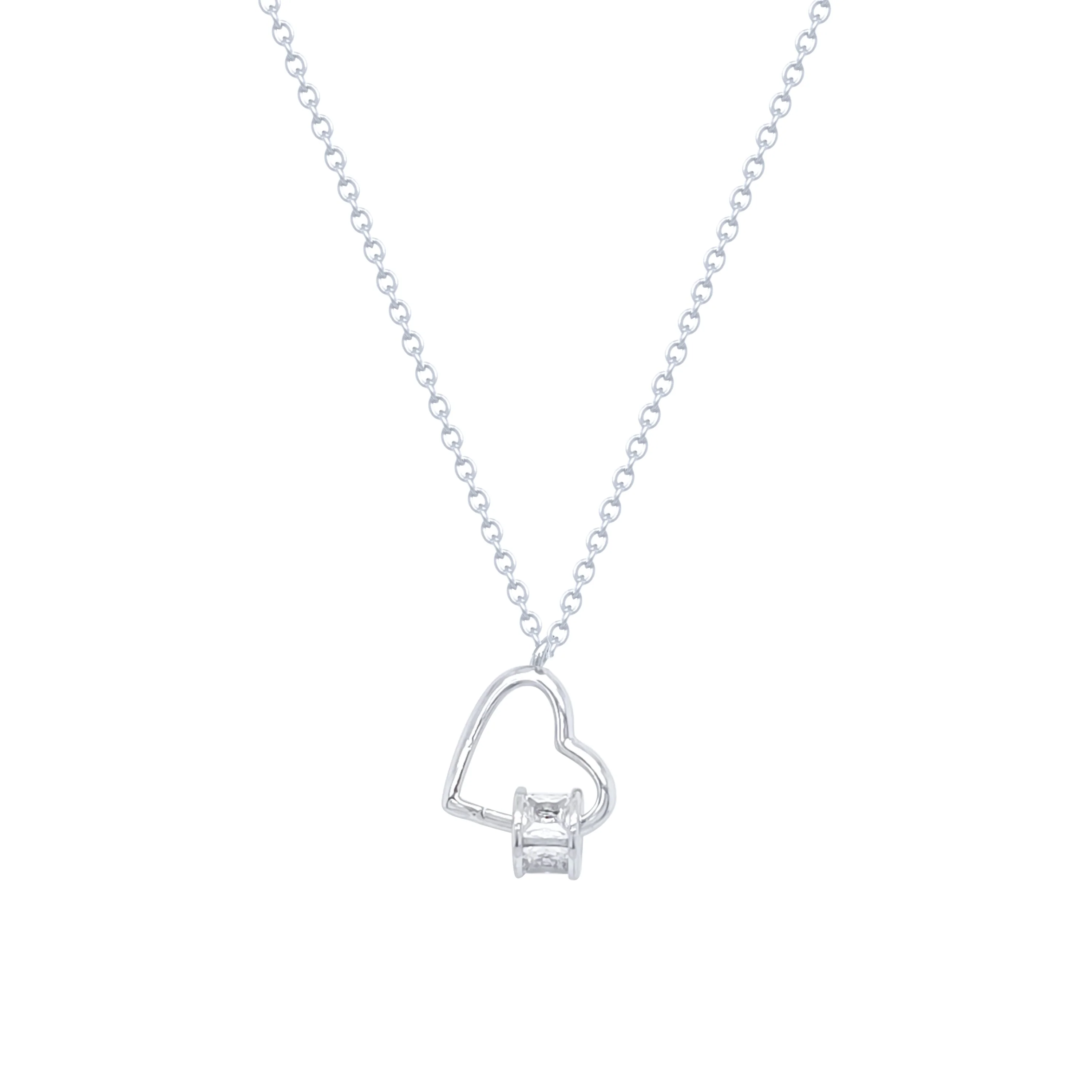 Asfour Crystal Chain Necklace With Heart Pendant In 925 Sterling Silver-ND0527 - Image 2