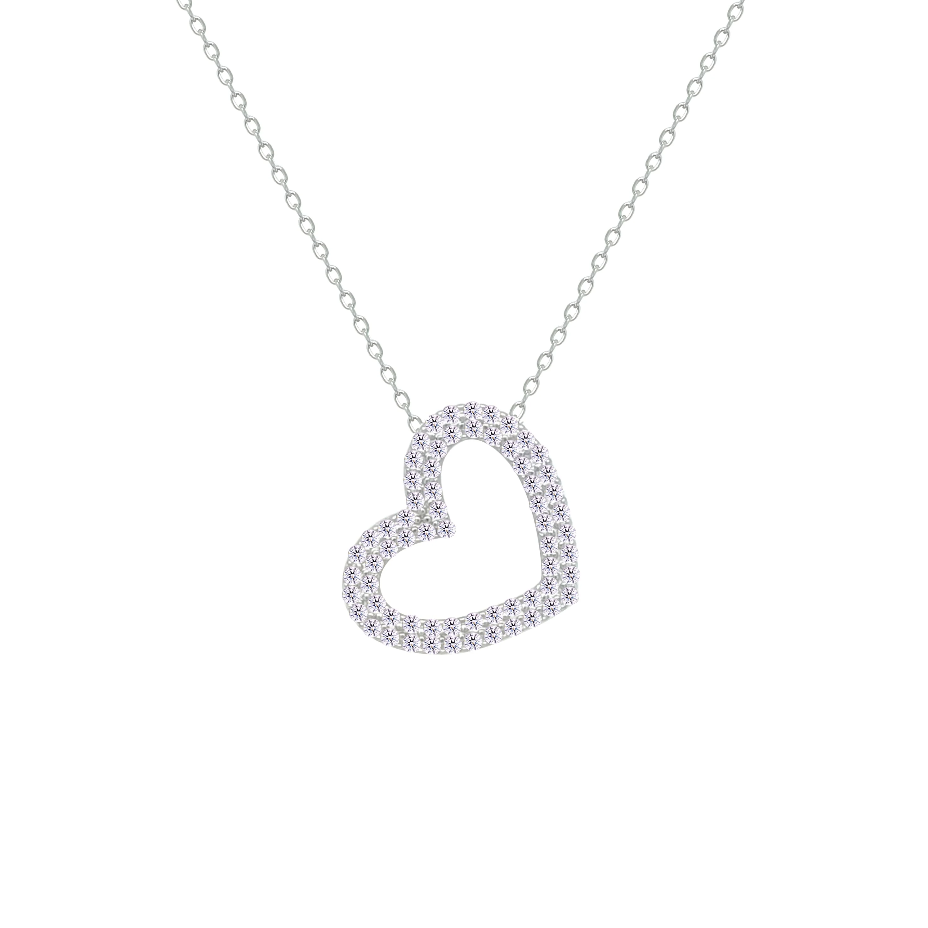 Asfour Crystal Chain Necklace With Heart Pendant In 925 Sterling Silver-NM0072