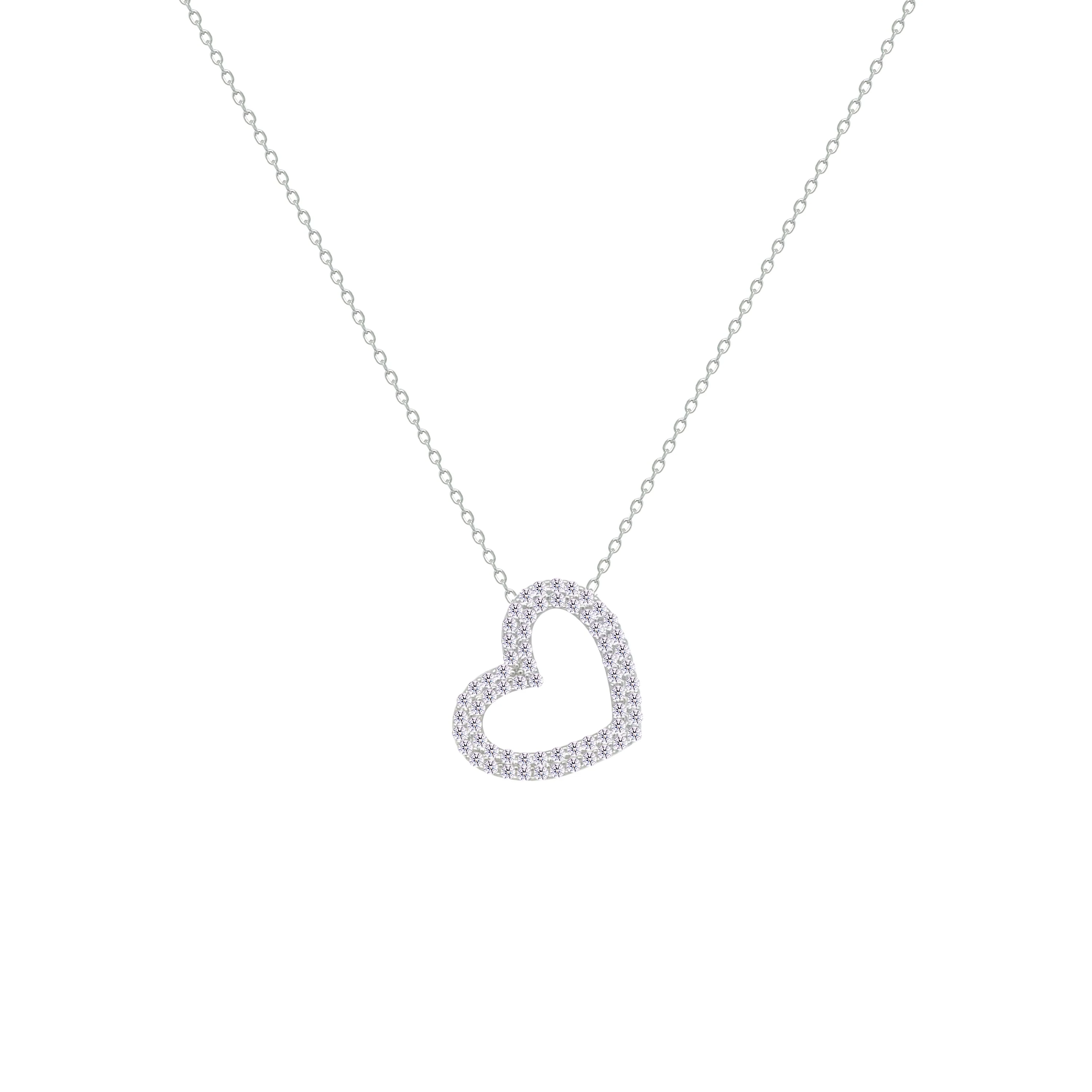 Asfour Crystal Chain Necklace With Heart Pendant In 925 Sterling Silver-NM0072 - Image 2