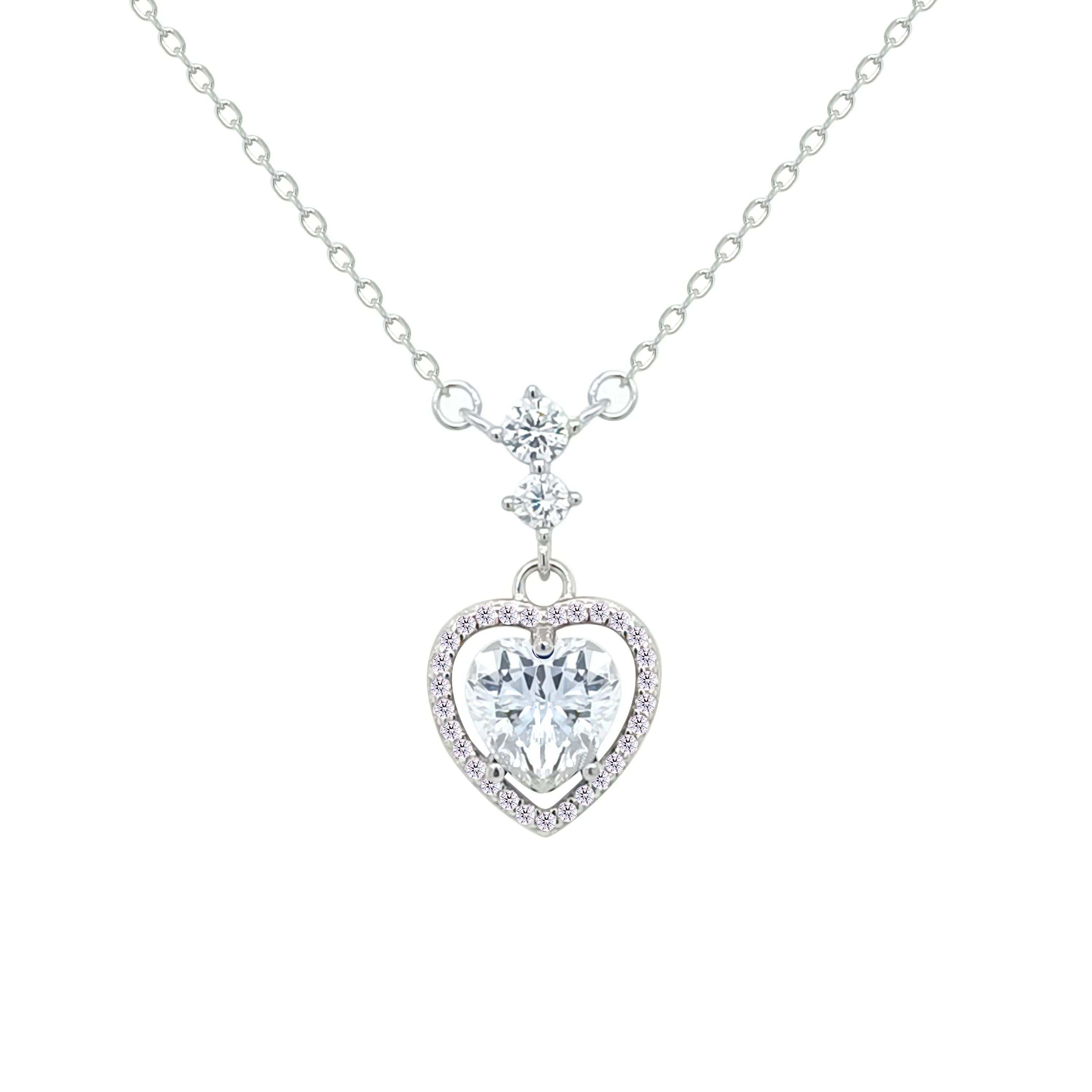 Asfour Crystal Chain Necklace With Heart Pendant In 925 Sterling Silver-NM0073