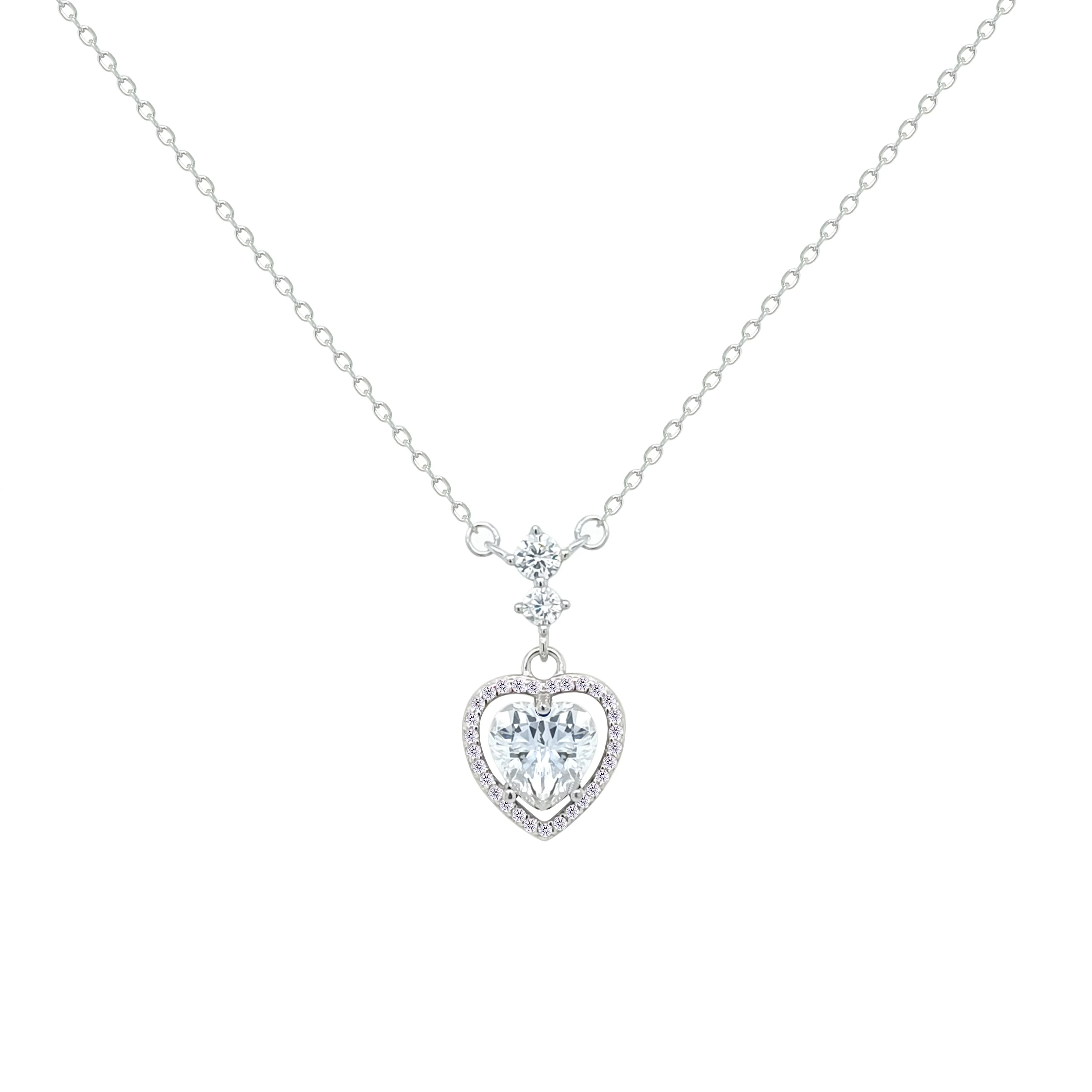 Asfour Crystal Chain Necklace With Heart Pendant In 925 Sterling Silver-NM0073 - Image 2