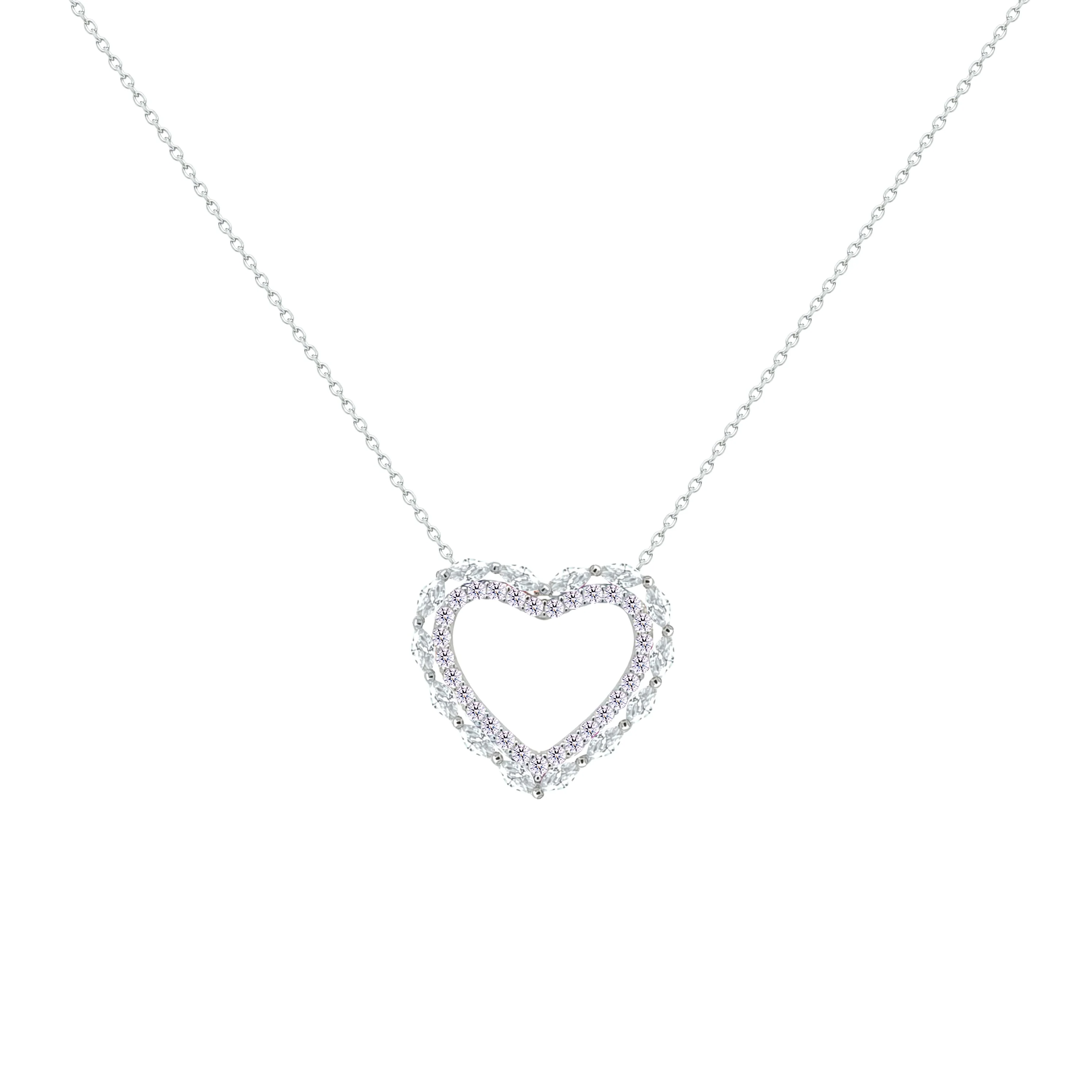 Asfour Crystal Chain Necklace With Heart Pendant In 925 Sterling Silver-NM0085 - Image 2
