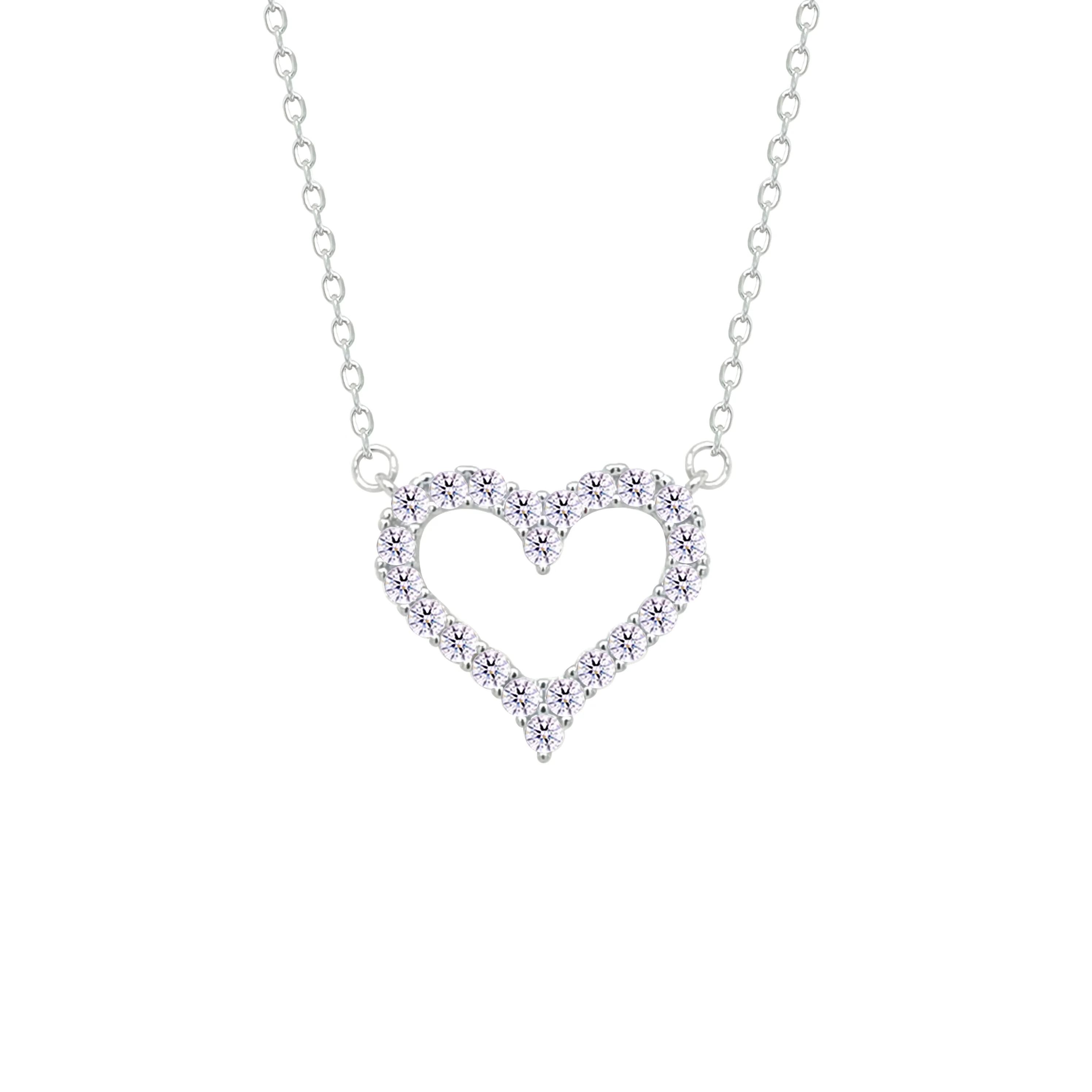 Asfour Crystal Chain Necklace With Heart Pendant In 925 Sterling Silver-NM0086