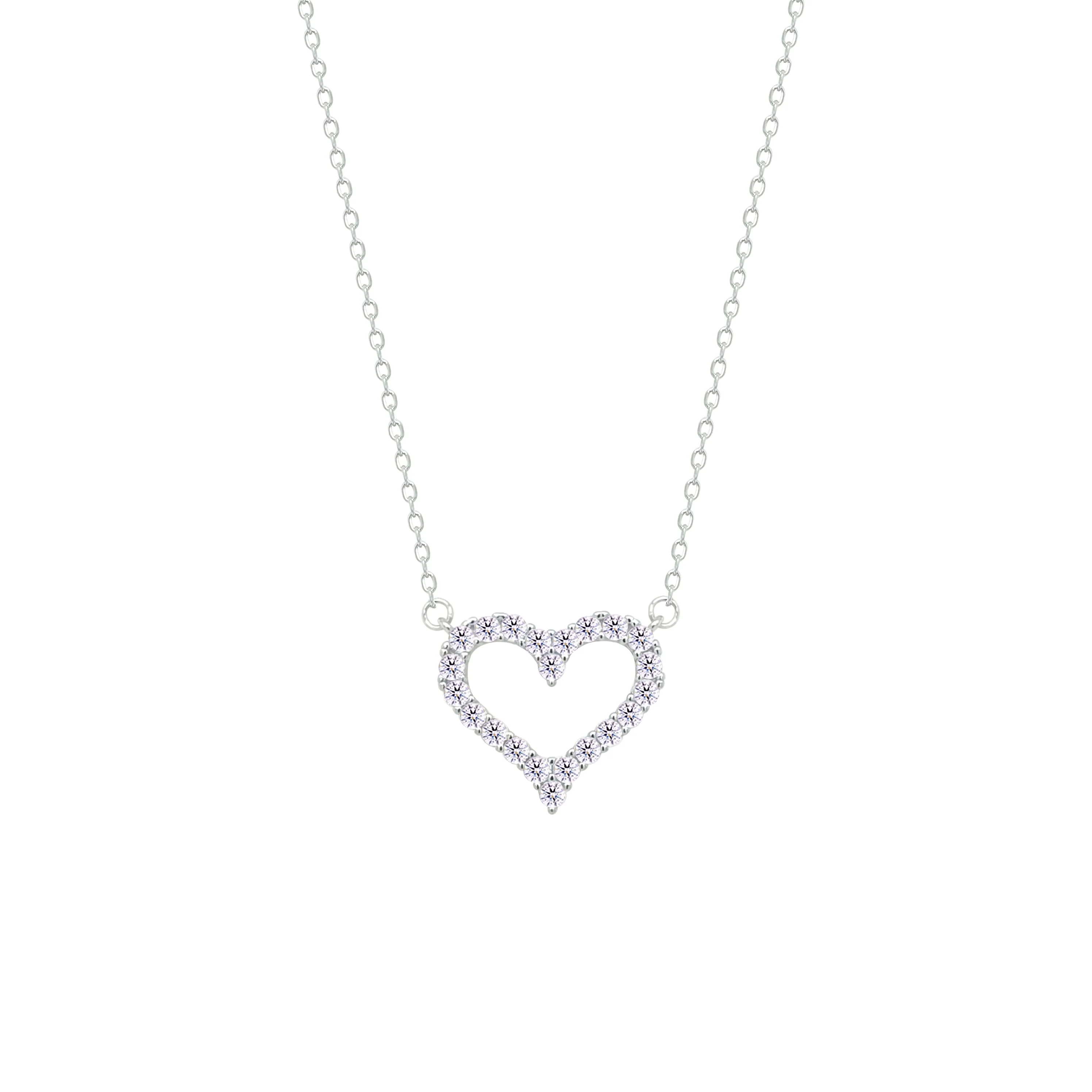 Asfour Crystal Chain Necklace With Heart Pendant In 925 Sterling Silver-NM0086 - Image 2