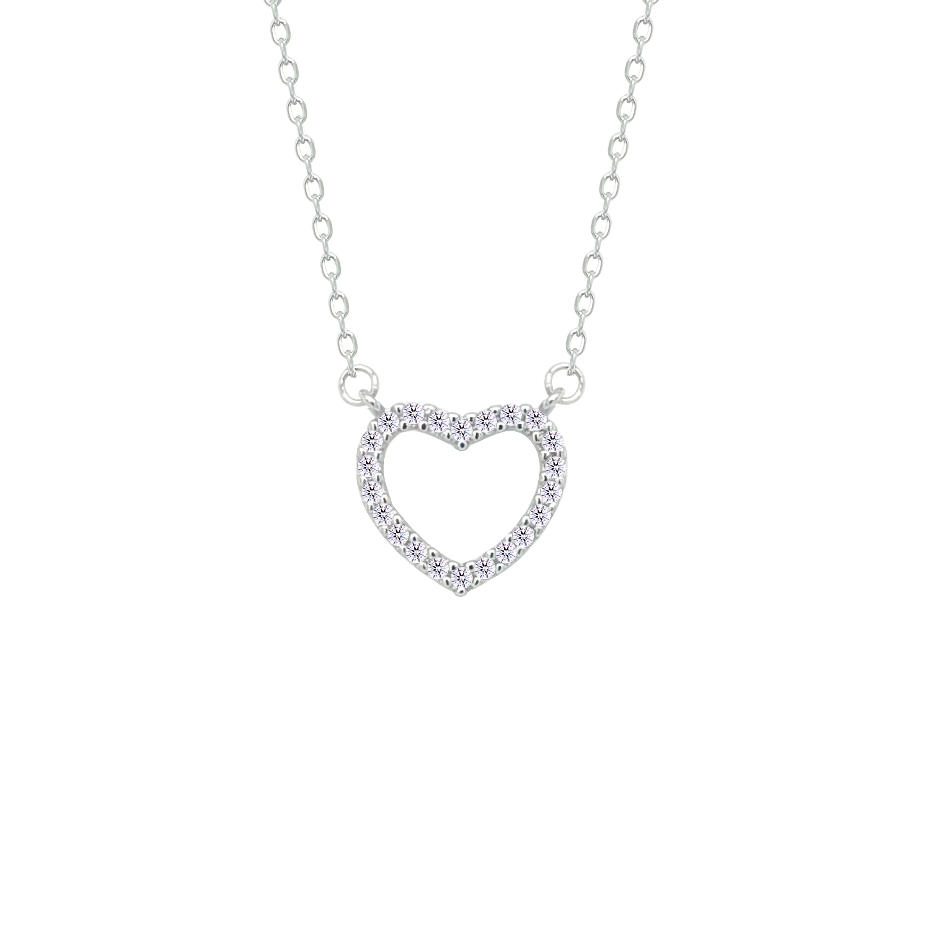 Asfour Crystal Chain Necklace With Heart Pendant In 925 Sterling Silver-NM0087