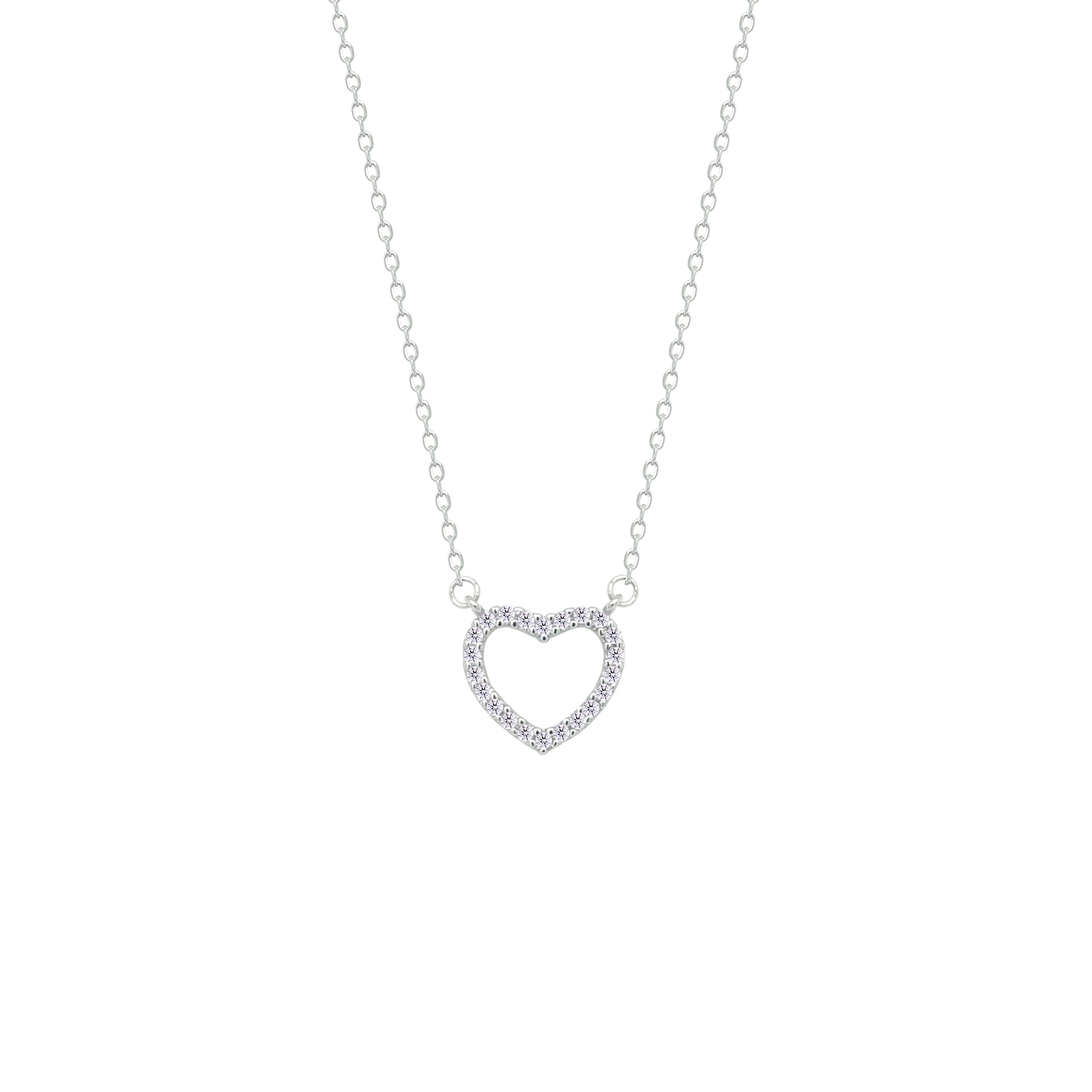 Asfour Crystal Chain Necklace With Heart Pendant In 925 Sterling Silver-NM0087 - Image 2