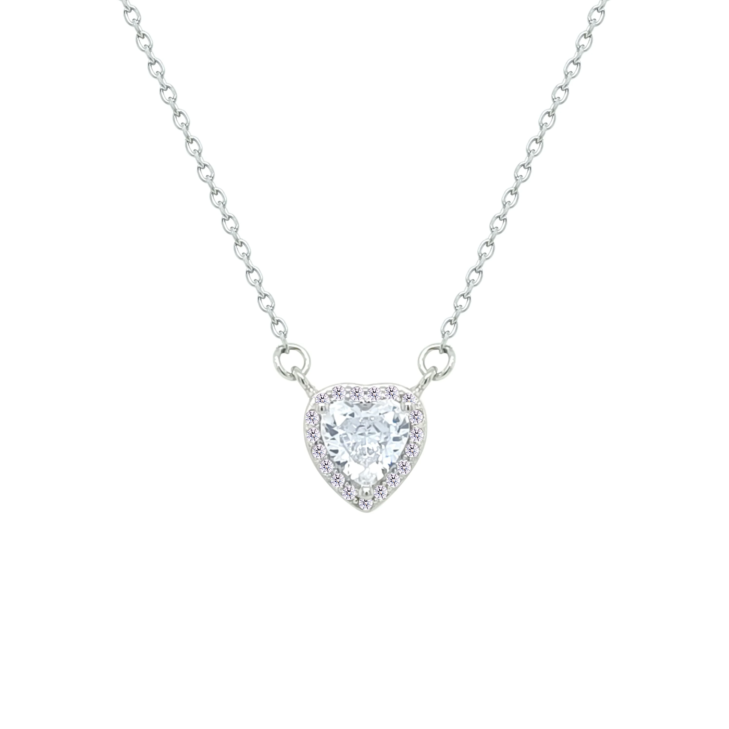 Asfour Crystal Chain Necklace With Heart Pendant In 925 Sterling Silver-NM0089