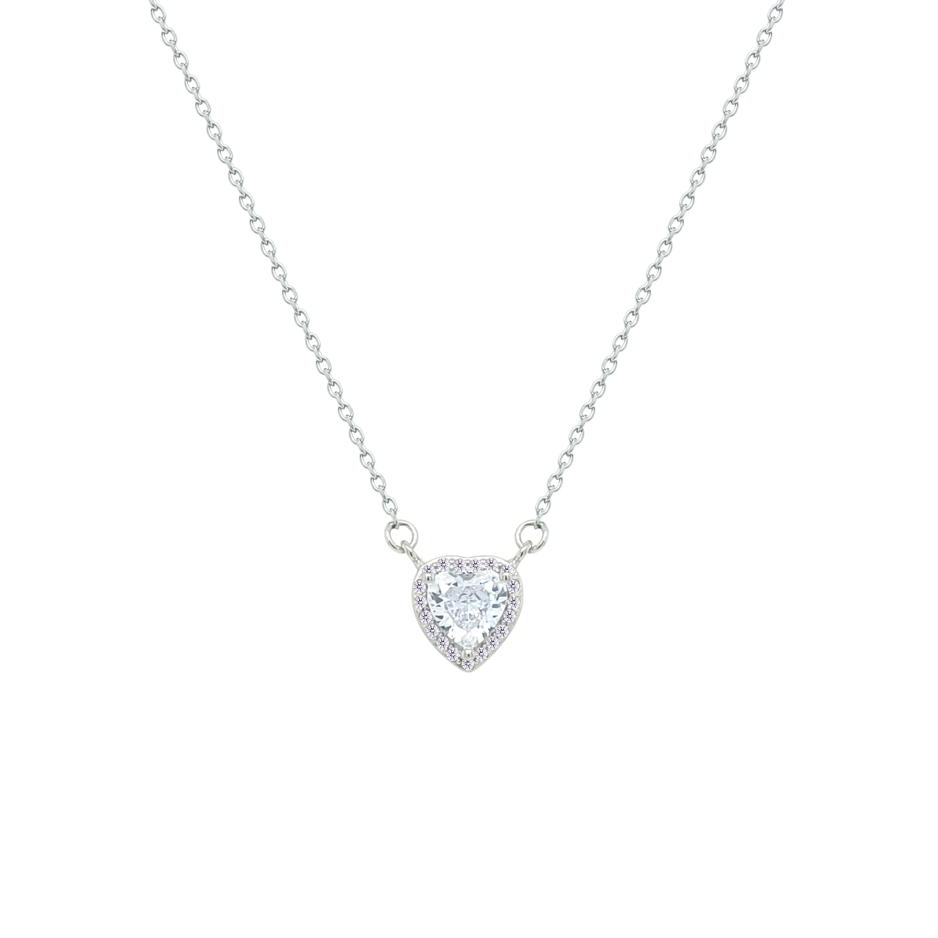 Asfour Crystal Chain Necklace With Heart Pendant In 925 Sterling Silver-NM0089 - Image 2