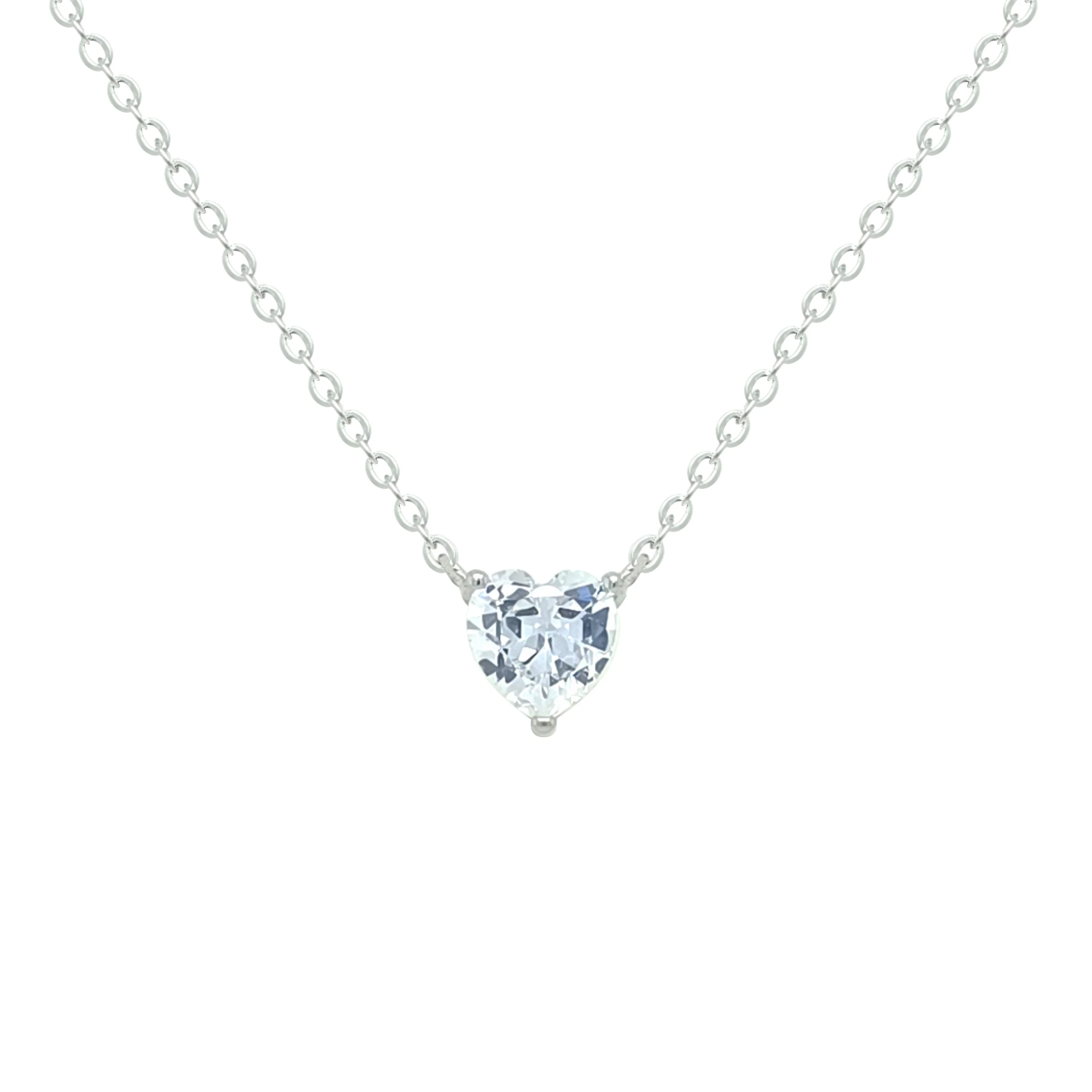 Asfour Crystal Chain Necklace With Heart Pendant In 925 Sterling Silver-NM0090